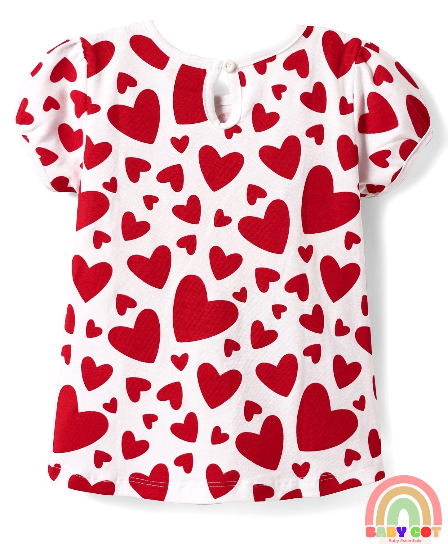 Cotton Knit Half Puffed Sleeves T-Shirts with Bow & Heart Print Pack of 3 - Red White & Navy Blue