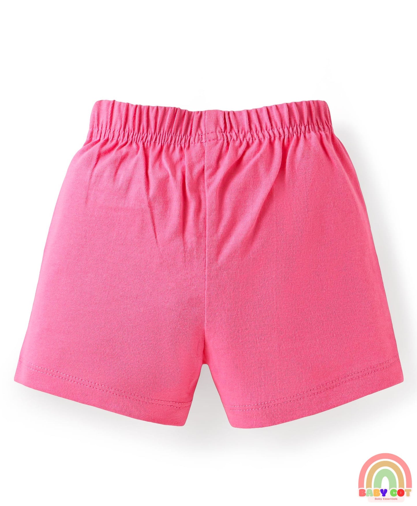 Cotton Single Jersey Knit Mid Thigh Polka Dots & Tropical Theme Printed Shorts with Bow Applique Pack of 3 - Pink Yellow & Blue
