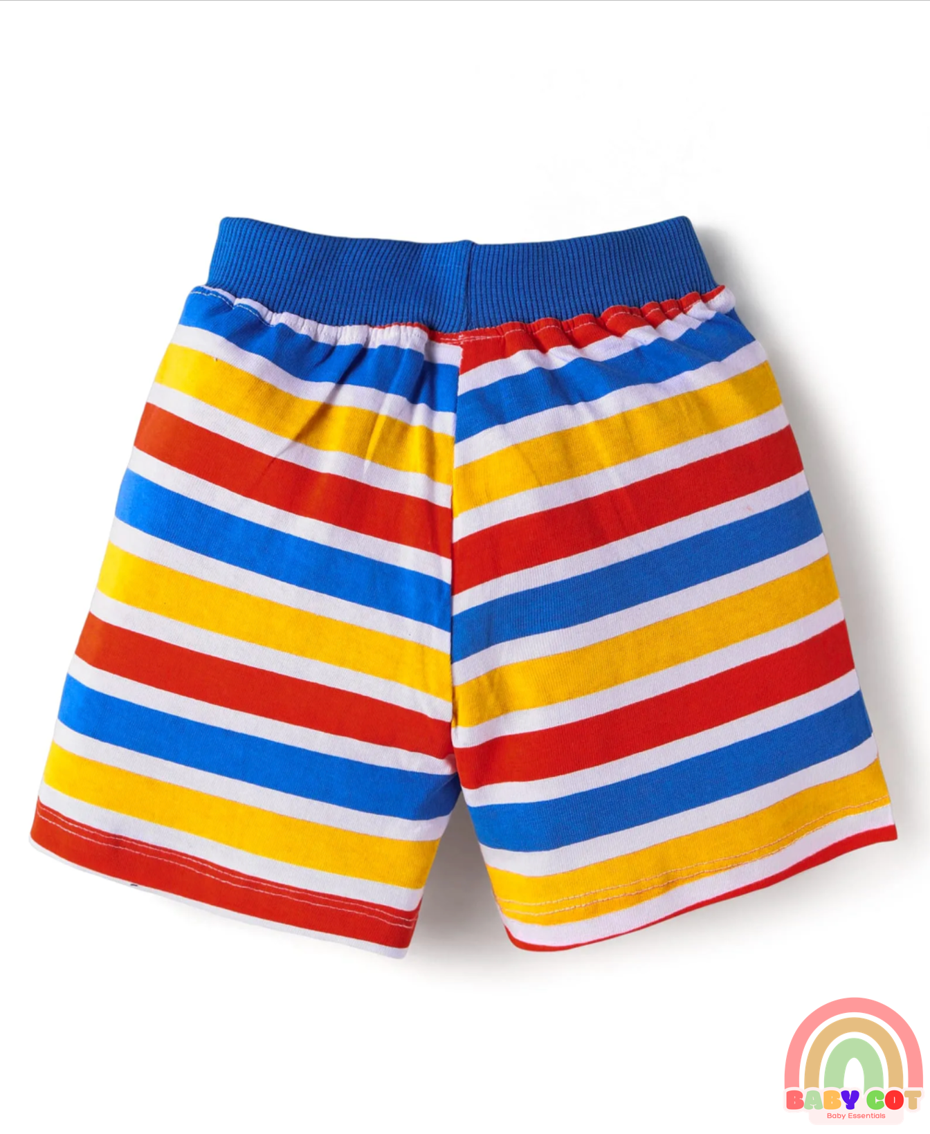 Single Jersey Knit Shorts with Stripes & Dino Print of 3 - Blue & Red