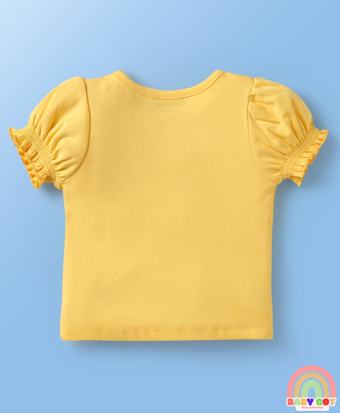 100% Cotton Knit With Eco Jiva Finish Half Puffed Sleeves T-Shirts with Floral Print & Bow Applique Pack of 2 - Yellow & Pink