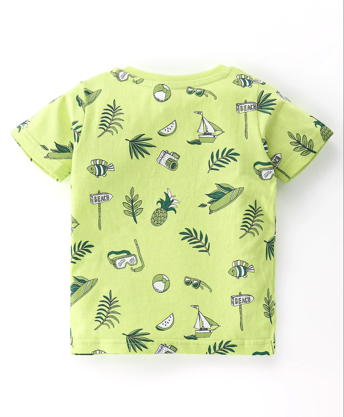 Cotton Knit Half Sleeves T-Shirts Tropical Graphic Print Pack of 3 - Blue & Green