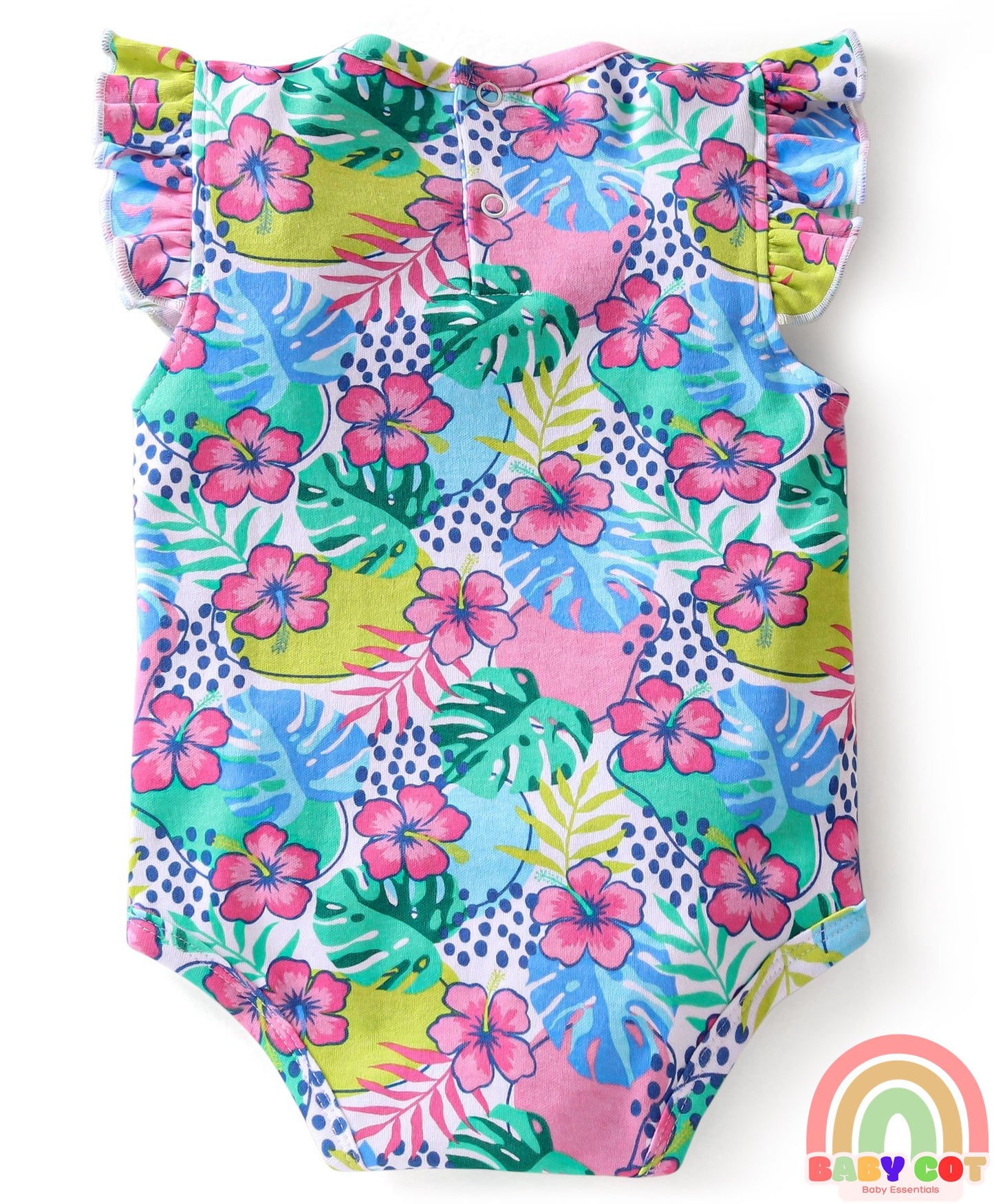 100% Cotton Frill Sleeves Polka Dots & Floral Printed Onesies Pack of 3 - Multicolour