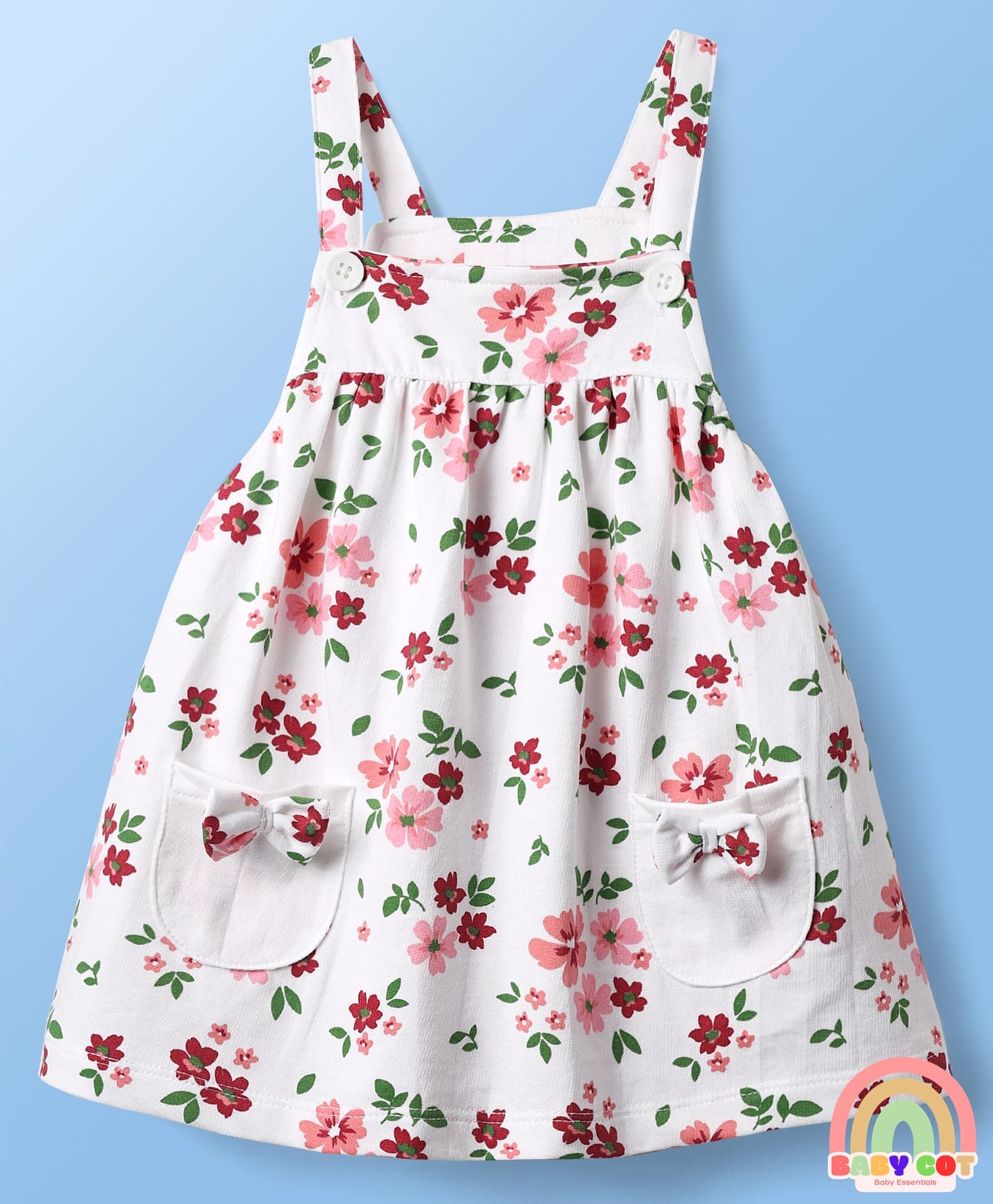 Cotton Knit Full Sleeves T-Shirt & Frock with Floral Print - Red & White