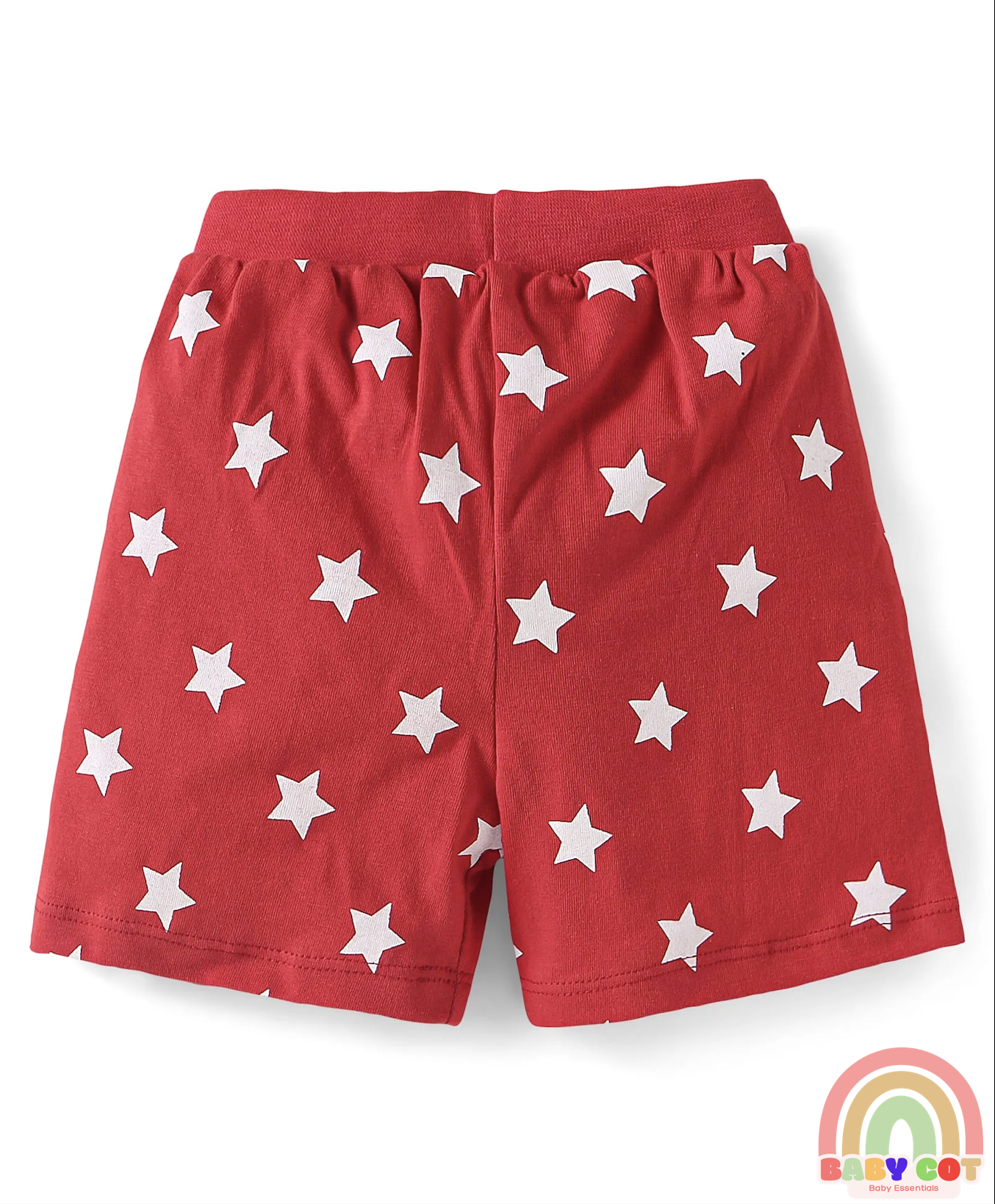 Cotton Knit Shorts with Stars Print & Stripes Pack of 3 - Yellow Red & Navy Blue