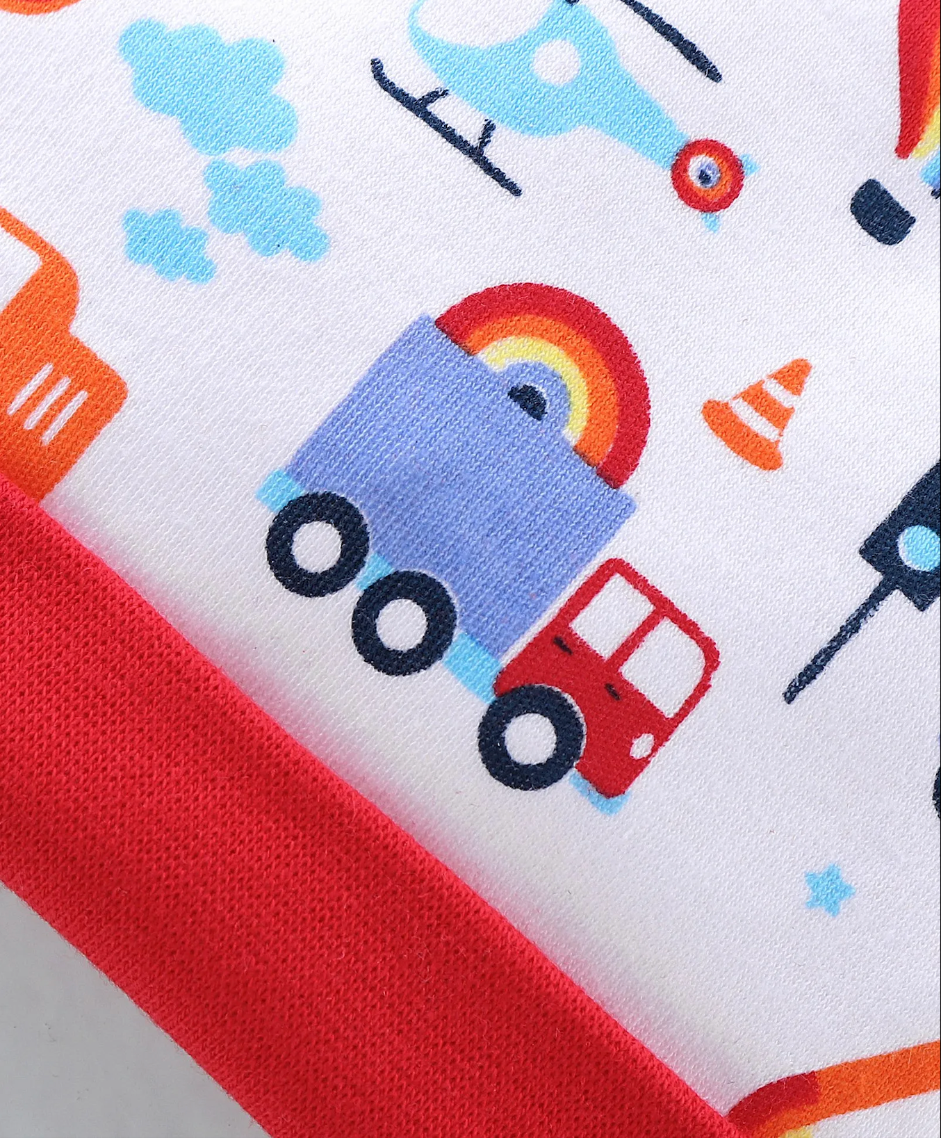 100% Cotton Cap Mittens & Booties Set Truck Print - Red & White
