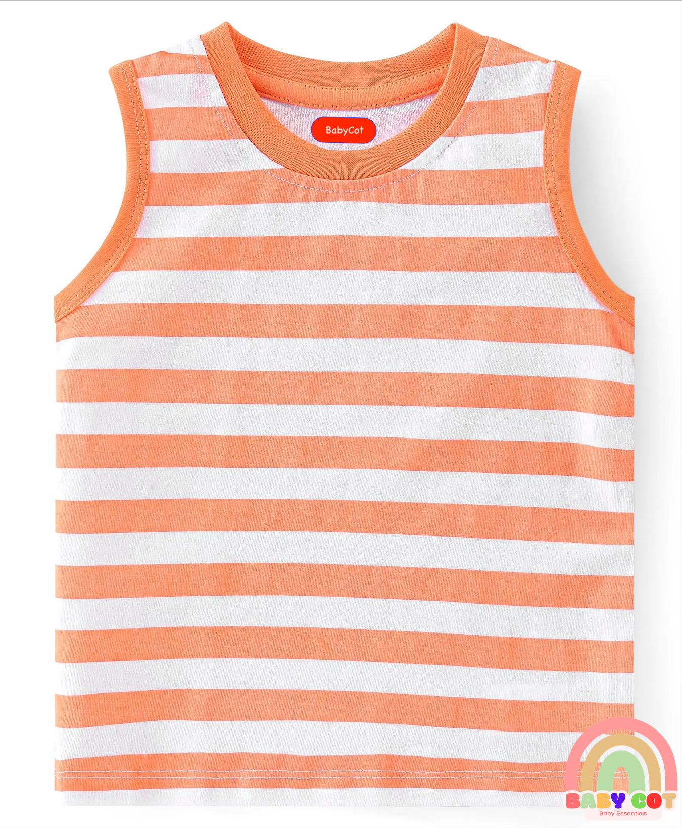 100% Cotton Knit Sleeveless T-Shirt With Striped & Jungle Theme Graphics Pack Of 3 - Orange Green & Blue
