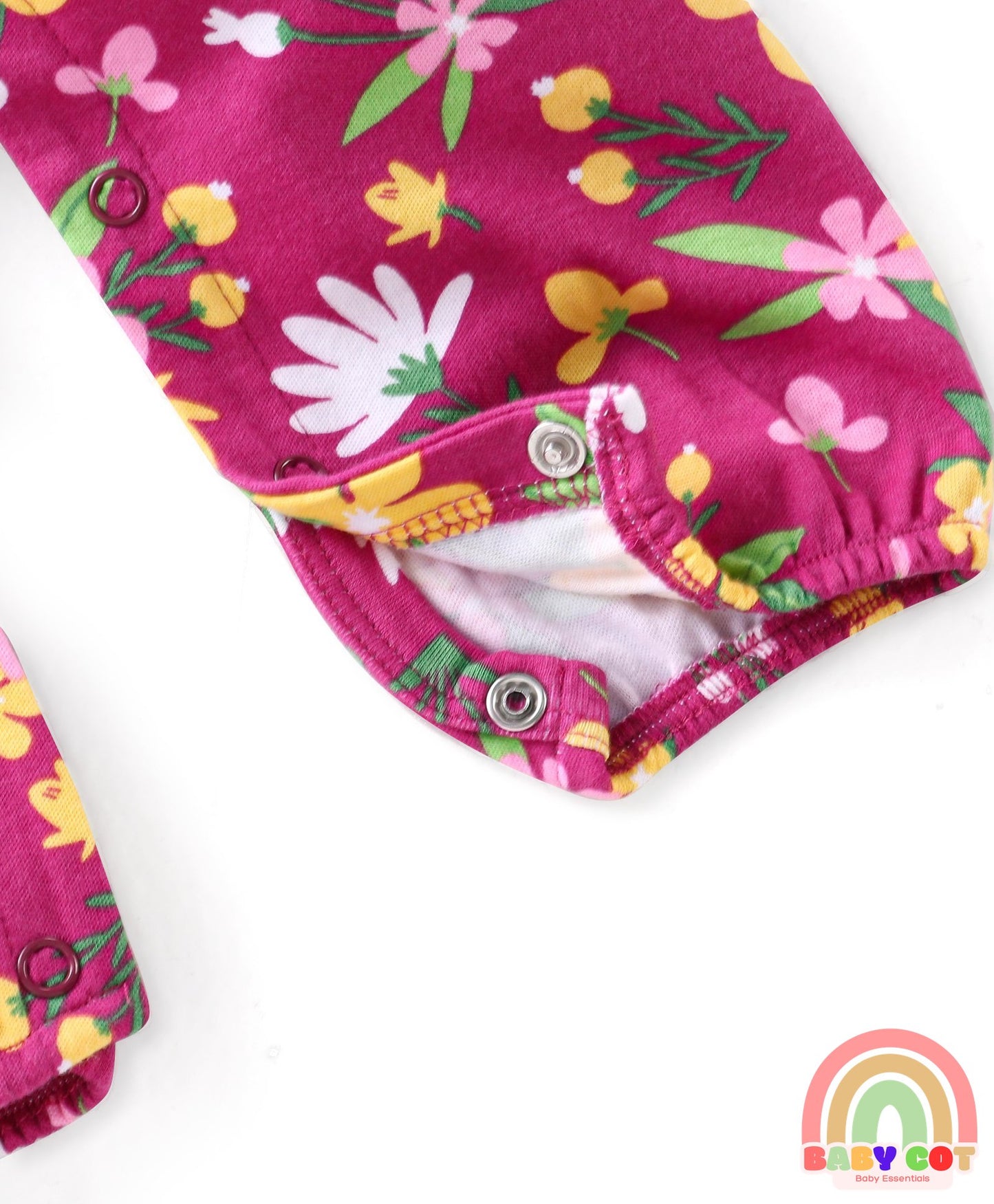100 % Cotton Full Sleeves Romper with Bow Applique & Headband Floral Print - Red