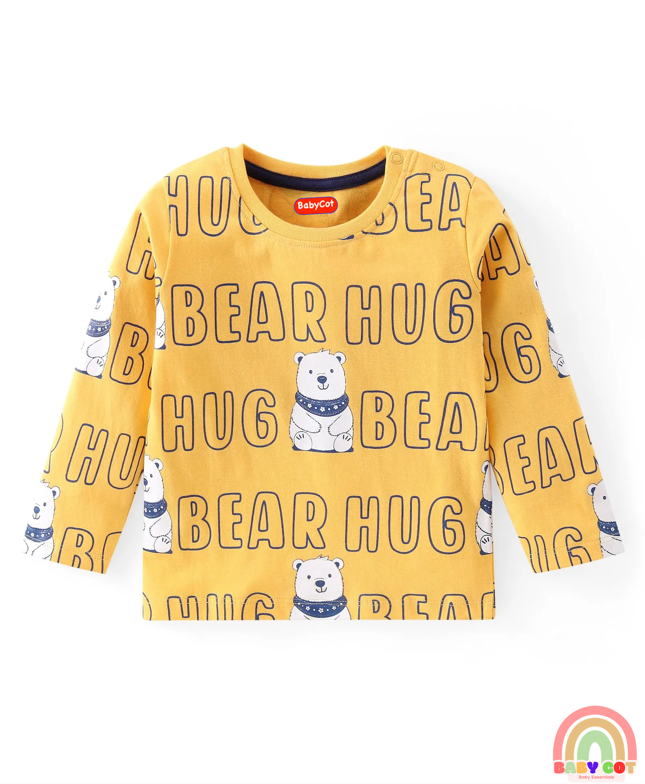 Cotton Knit Full Sleeves Striped Text & Bear Printed T-Shirts Pack of 3 - Red Yellow & Navy Blue
