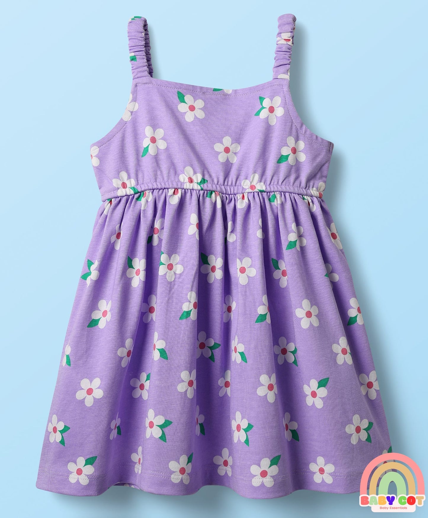 Cotton Knit Half Sleeves T-Shirt & Frock With Floral Print & Bow Applique - Purple