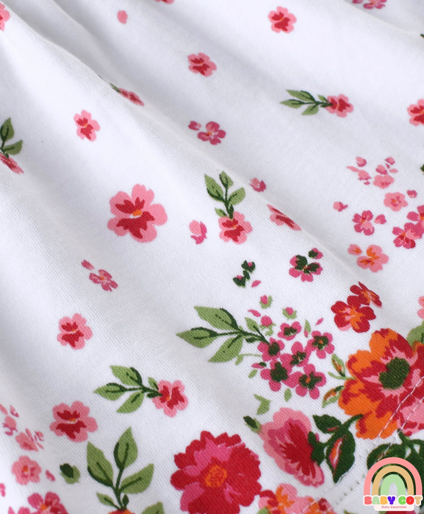 100% Cotton With Eco Jiva Finish Knit Full Sleeves Floral Printed Top & Leggings Set With - Red & White