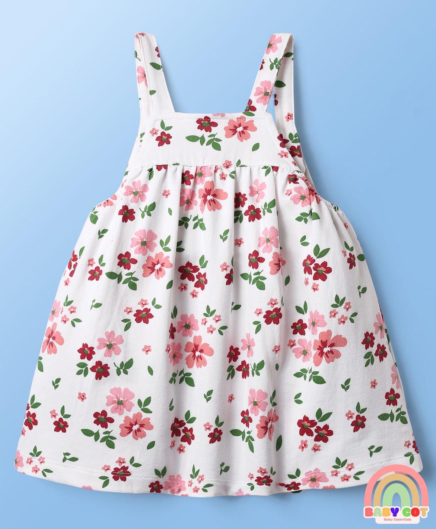 Cotton Knit Full Sleeves T-Shirt & Frock with Floral Print - Red & White