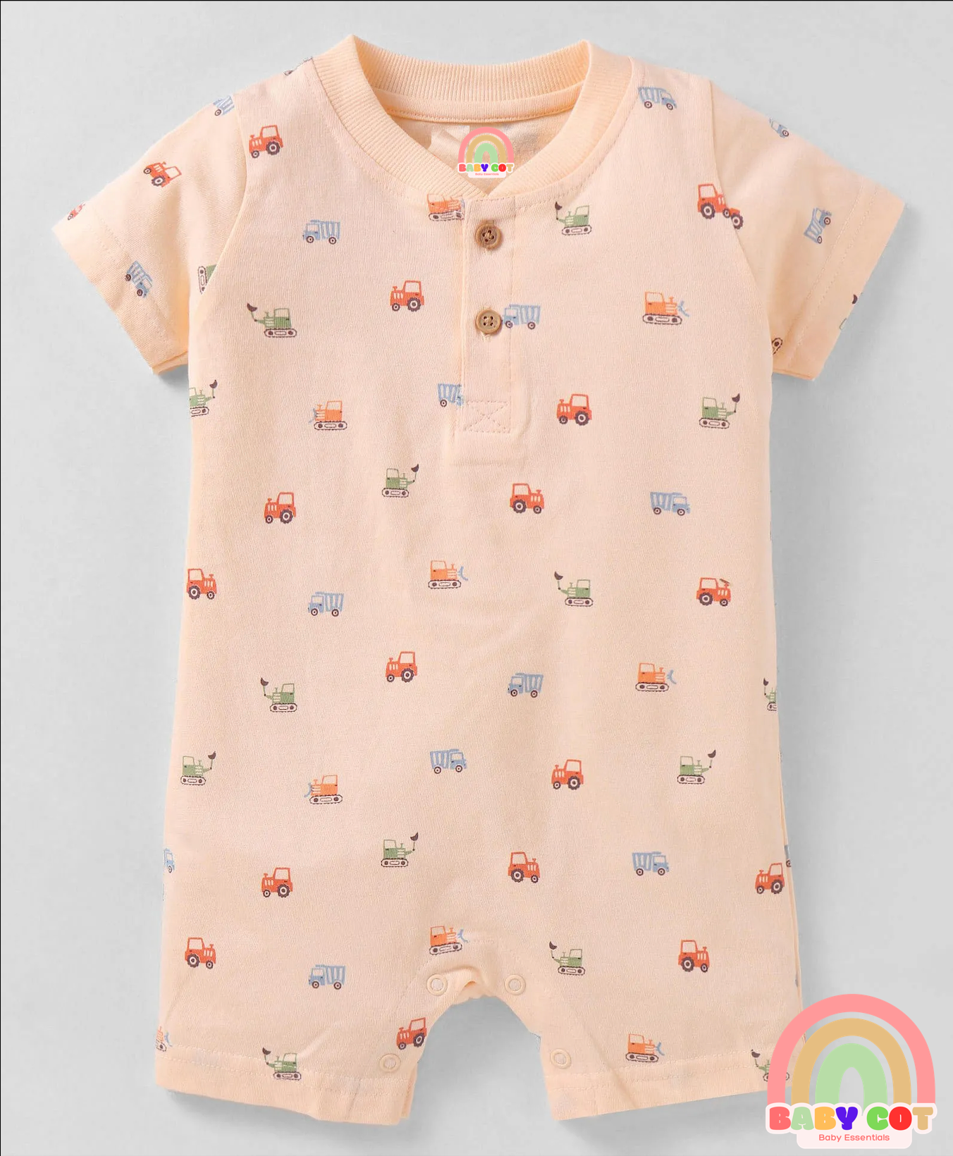 Interlock Knit Half Sleeves Rompers with Nautical & Space Theme Print Pack of 3 - Light Blue & Peach