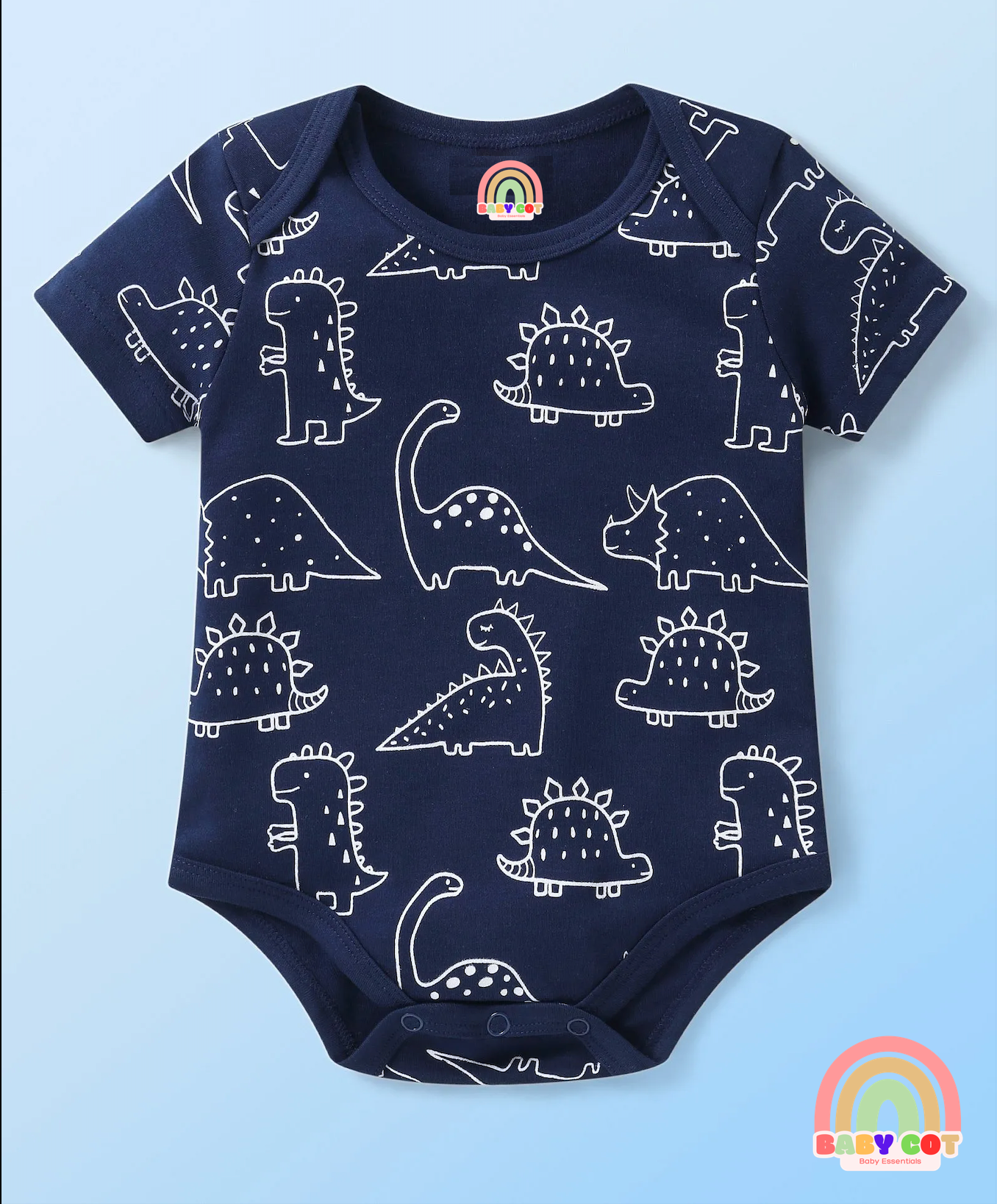 100% Cotton Knit Half Sleeves Onesies with Striped & Dino Print Pack of 3 - Multicolour