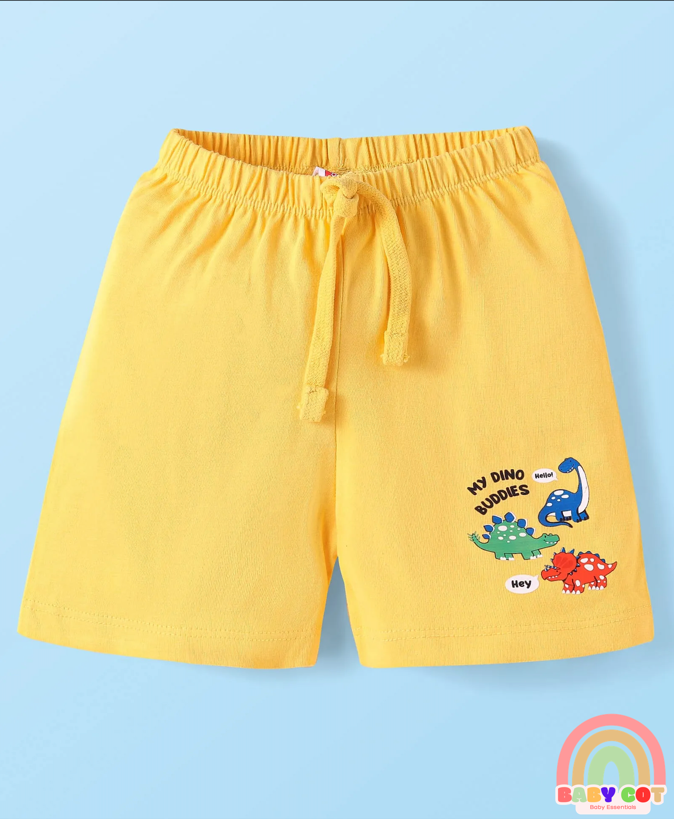 Single Jersey Knit Shorts with Stripes & Dino Print Pack of 3 - Yellow & White
