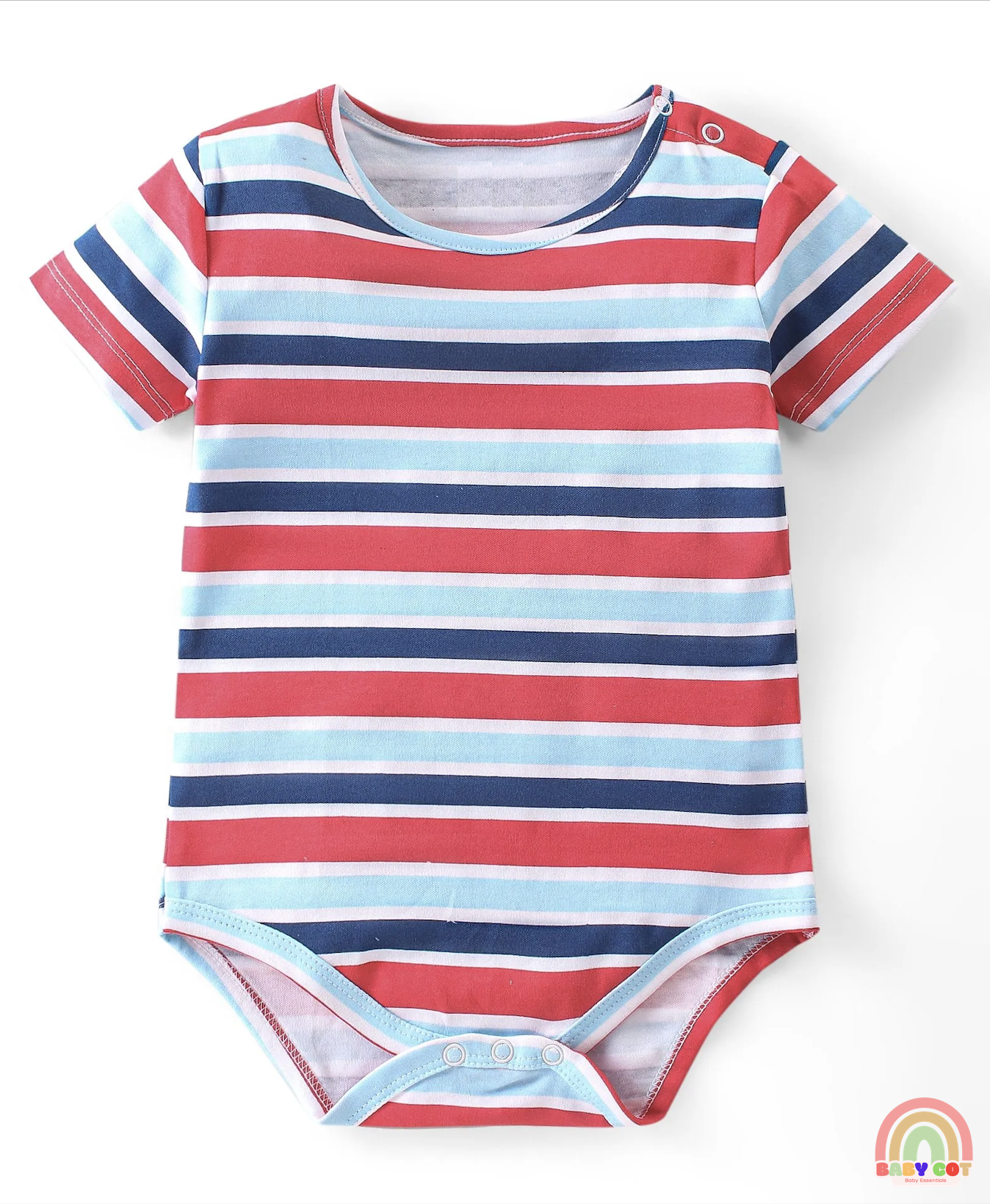 100% Cotton Knit Half Sleeves Striped & Bear Printed Onesies Pack of 3 - Multicolour