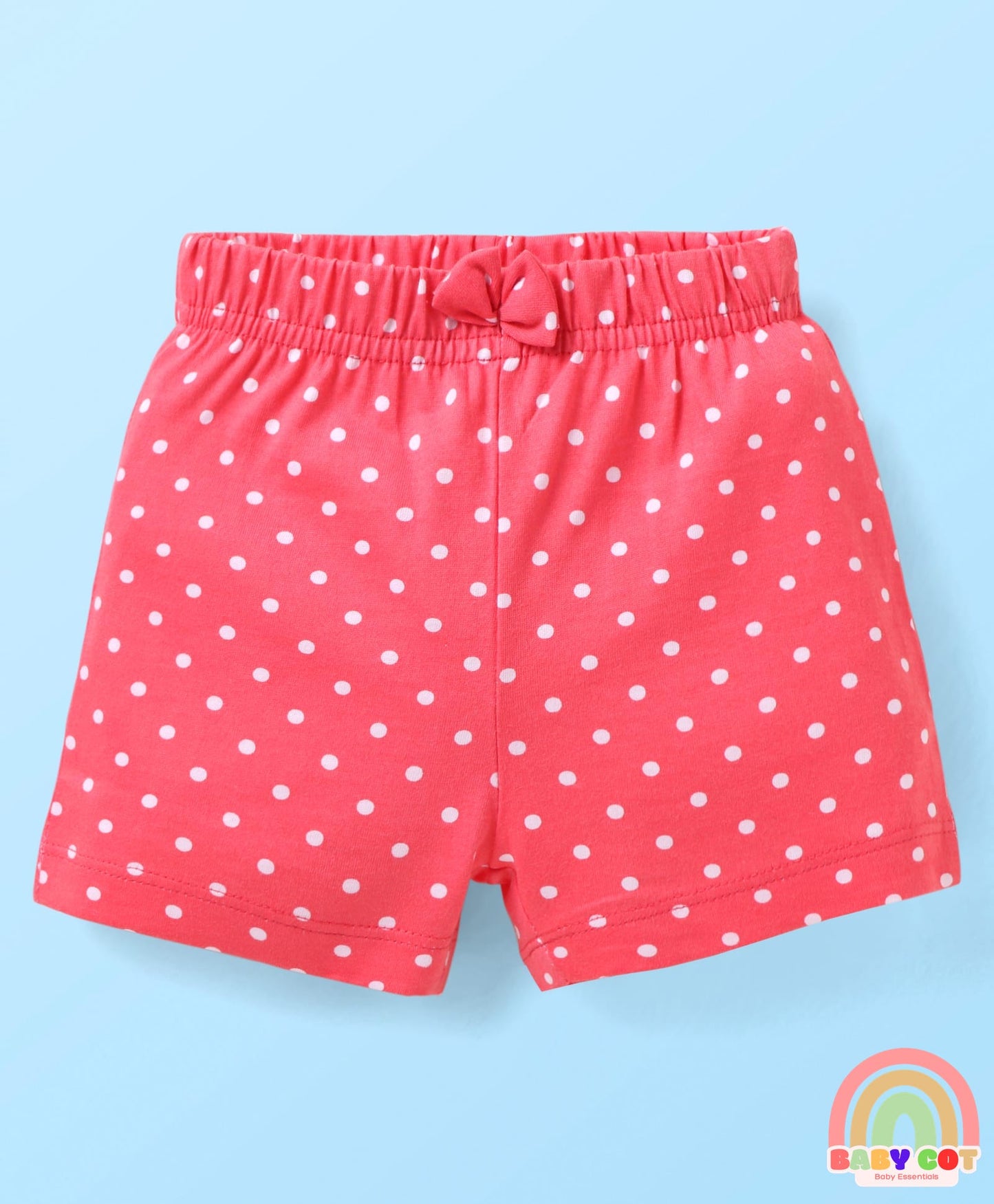 Cotton Knit Mid Thigh Shorts with Floral & Polka Dot Print & Bow Applique Pack of 3 - Pink & Grey