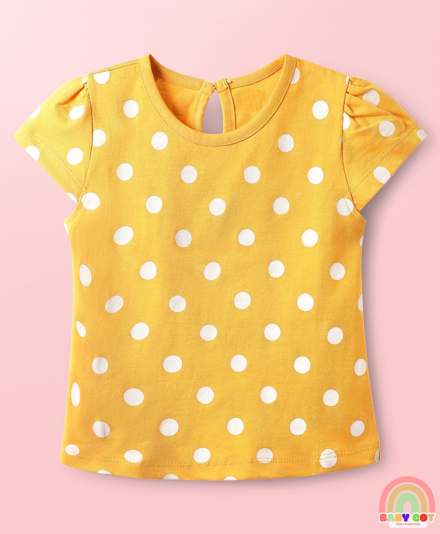 100% Cotton Knit Half Sleeves T-Shirts with Rainbow & Polka Dots Print Pack of 3 - Yellow Navy Blue & White