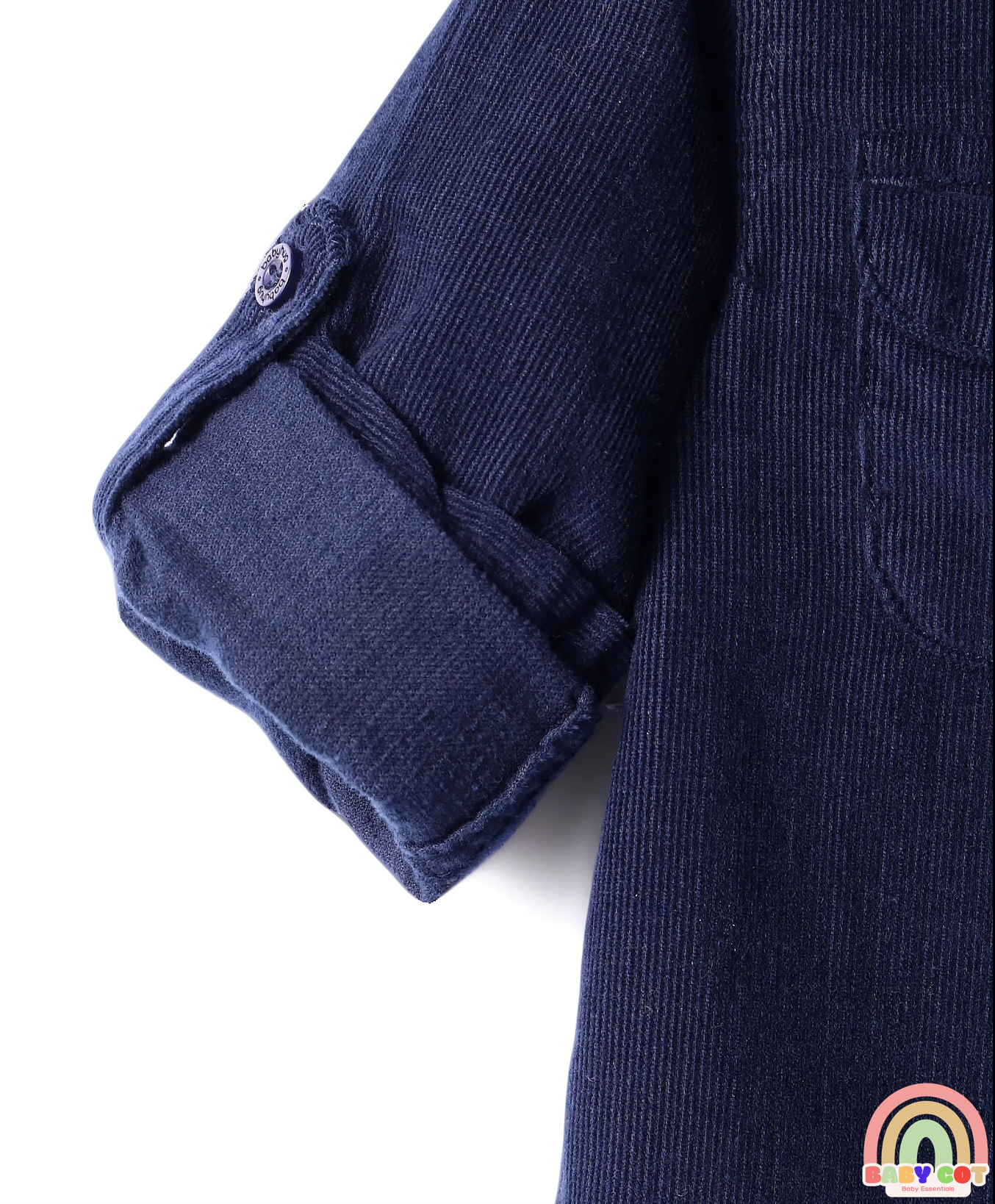 Cotton Woven Full Sleeves Solid Corduroy Shirt with Text Embroidered - Navy Blue