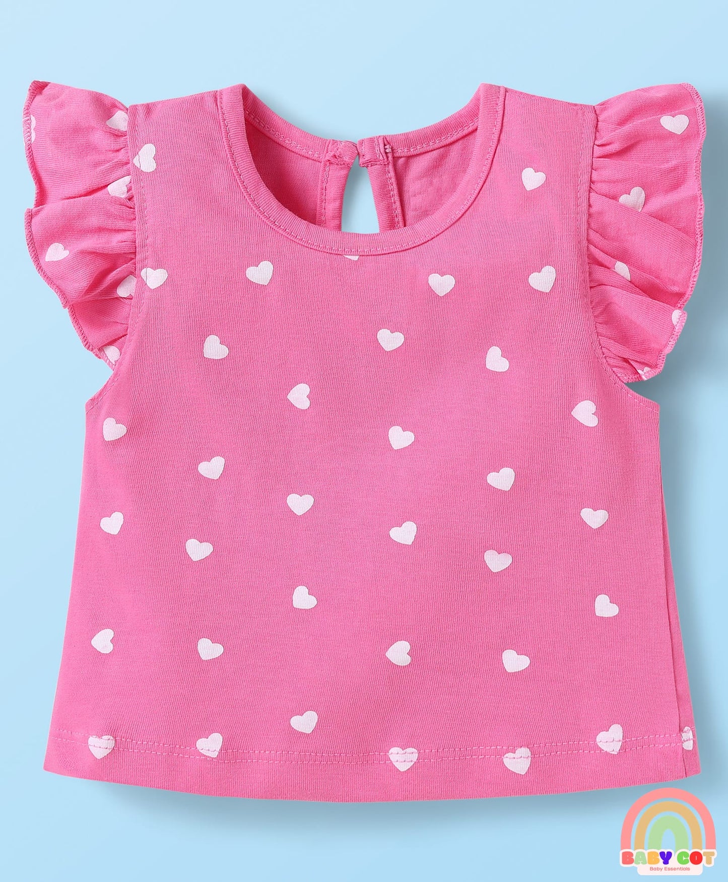 Cotton Knit Frill Sleeves T-Shirts With Floral & Heart Print Pack Of 3 - Orange & Dark Pink