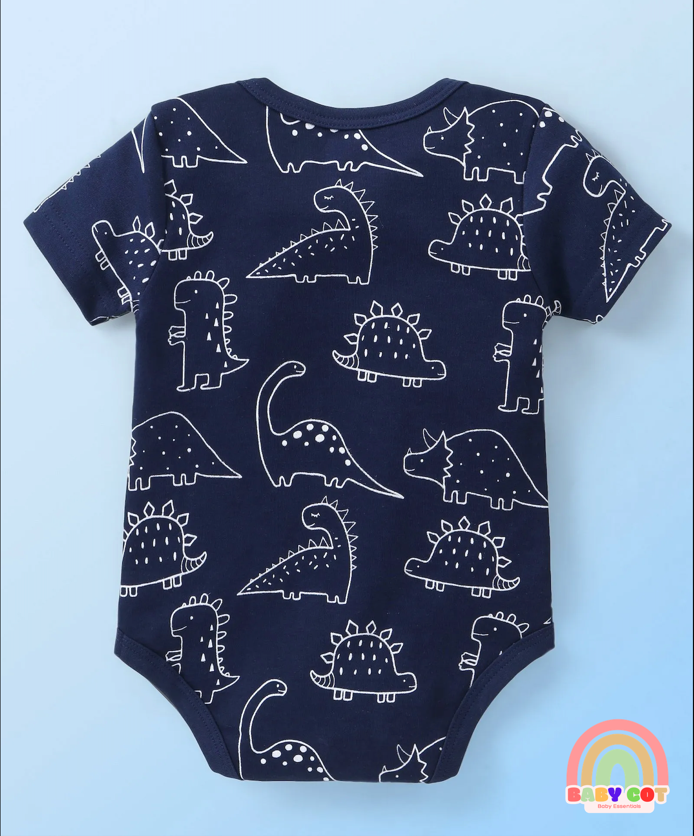 100% Cotton Knit Half Sleeves Onesies with Striped & Dino Print Pack of 3 - Multicolour