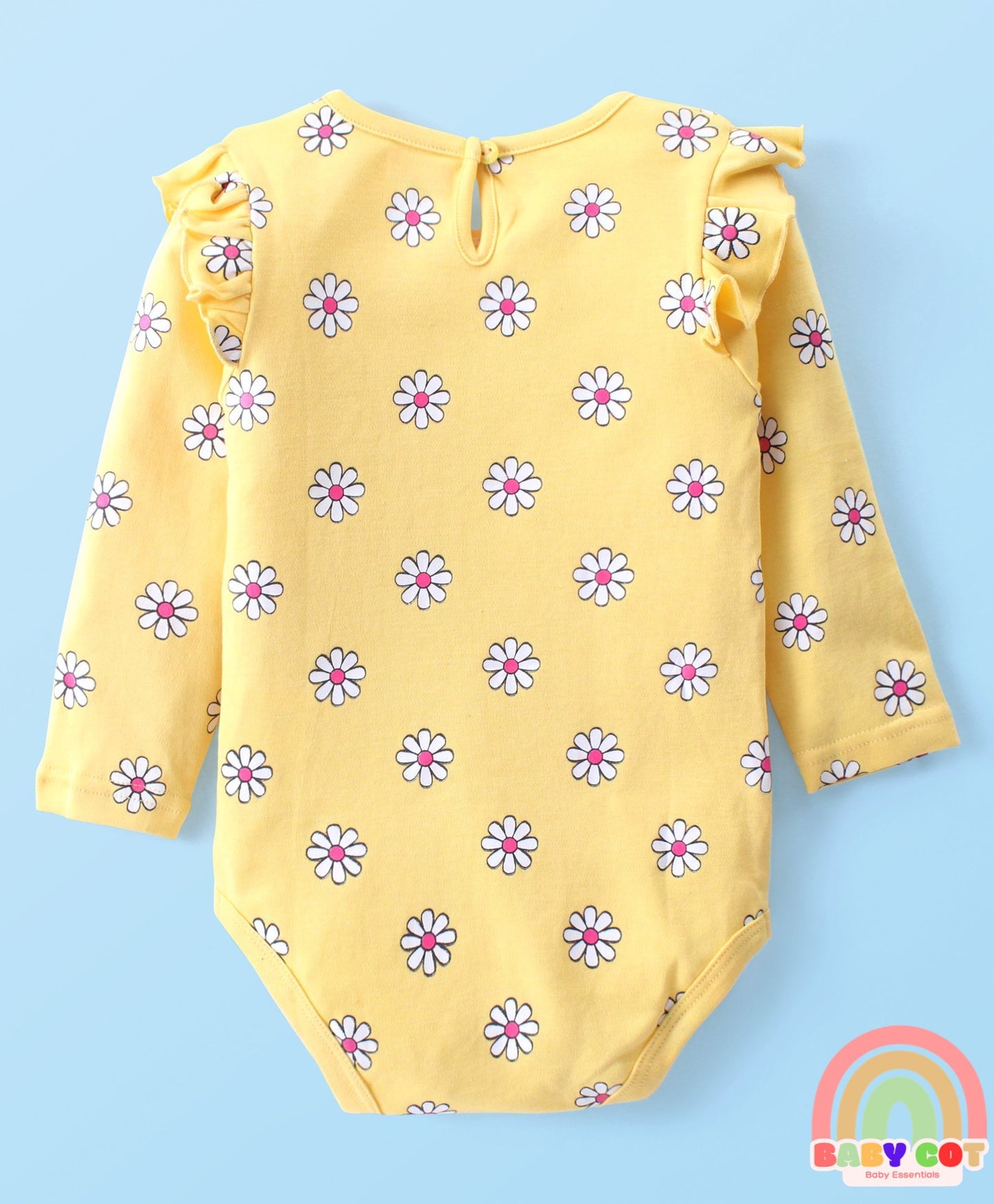 100% Cotton Full Sleeves Onesies with Frill Detailing Floral & Text Print Pack of 3 - Multicolour