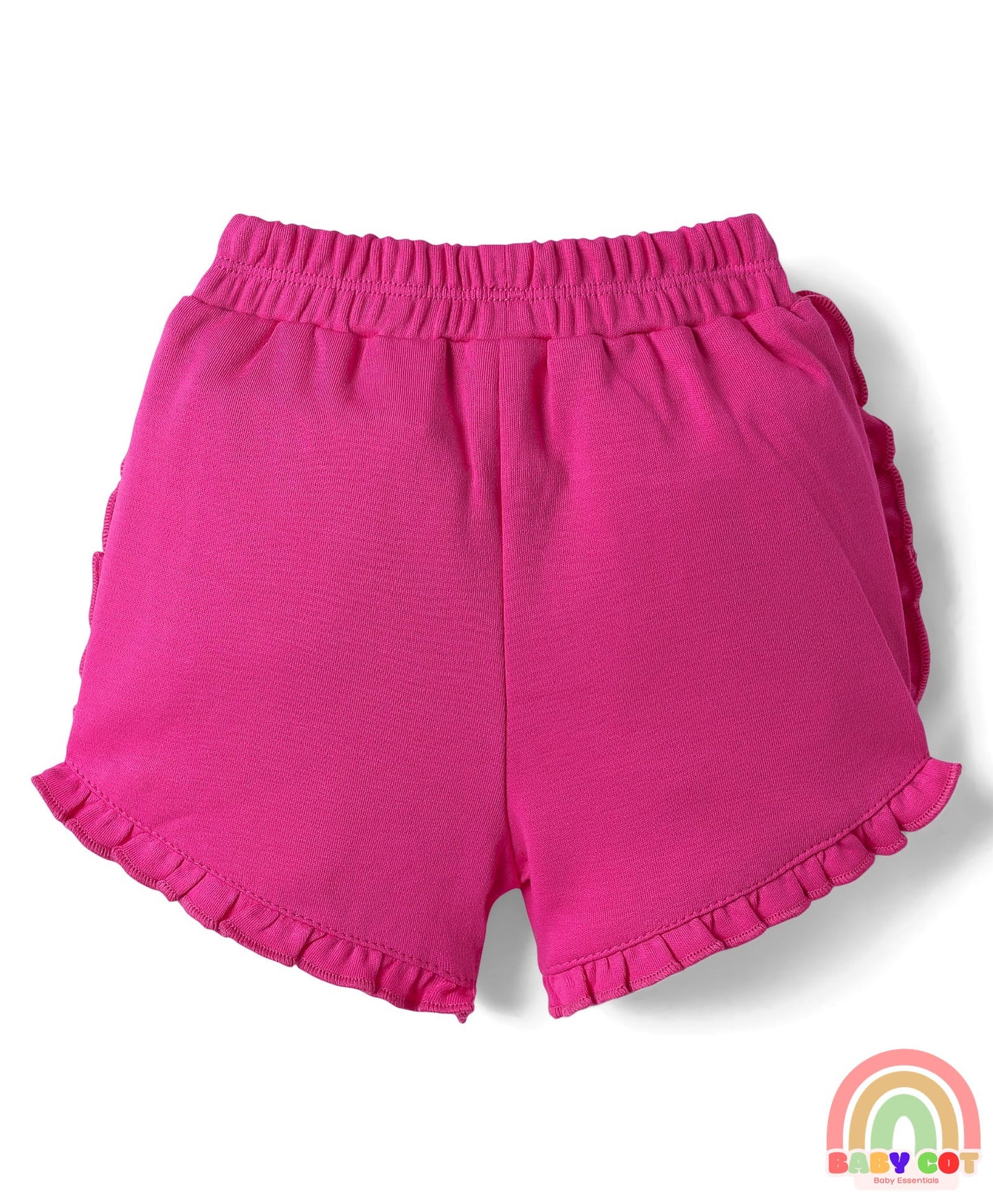 100% Cotton Interlock Knit Shorts with Eco Jiva Finish Floral Print & Bow Applique Pack of 3 - Dark Pink Yellow & Lavender
