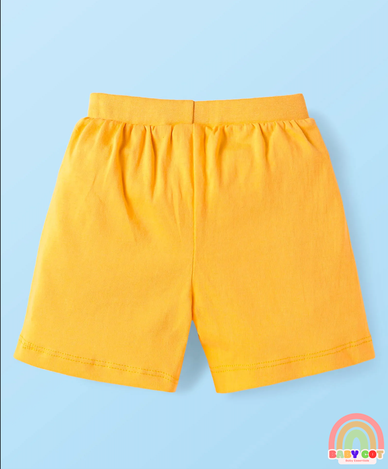 Single Jersey Shorts with Stripes & Dino Print Pack of 3 - Yellow & Navy Blue