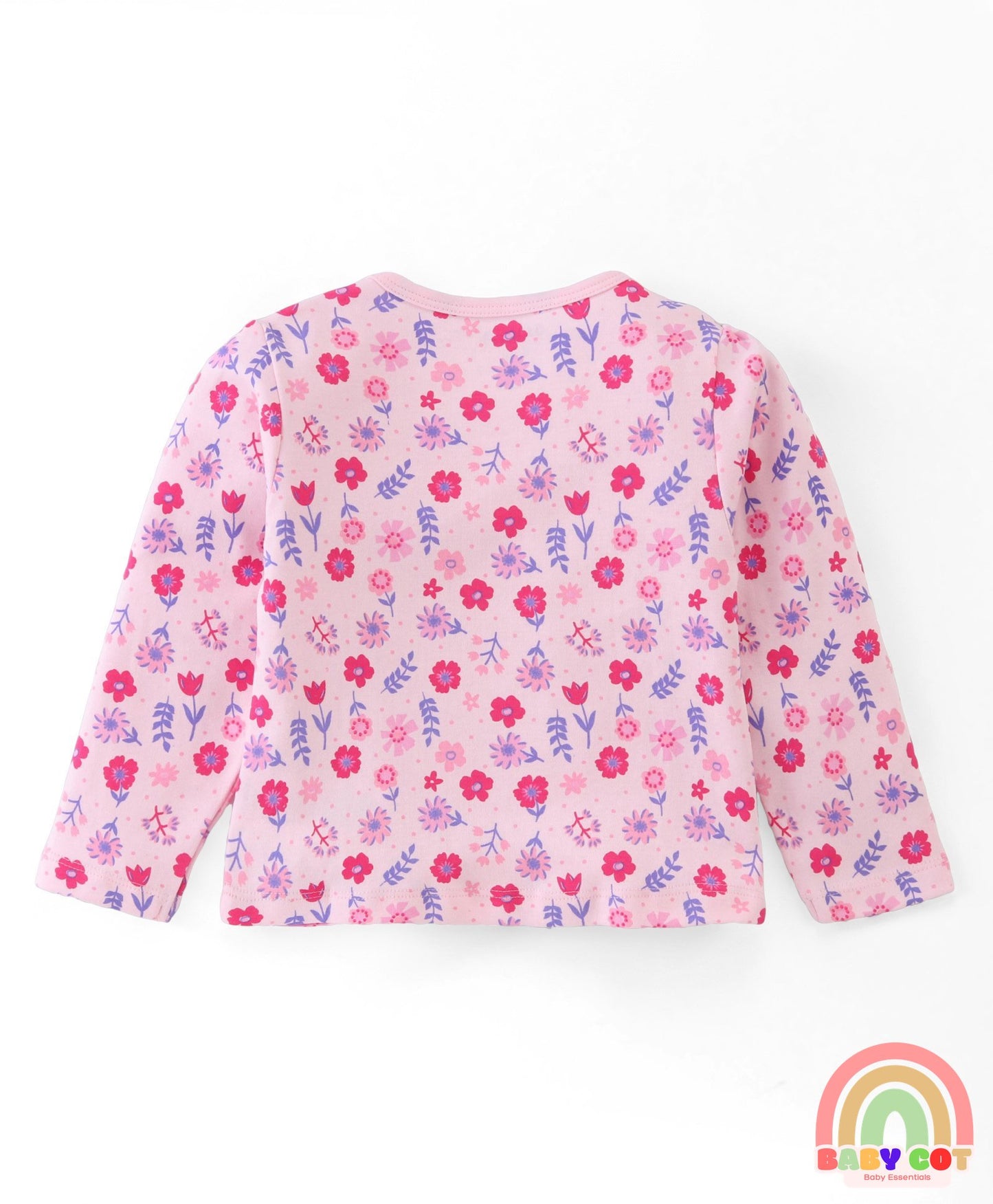 Cotton Knit With Eco- Jiva Finish Full Sleeves T-Shirts with Floral Striped & Polka Dots Print Pack of 3 - Lilac & Pink