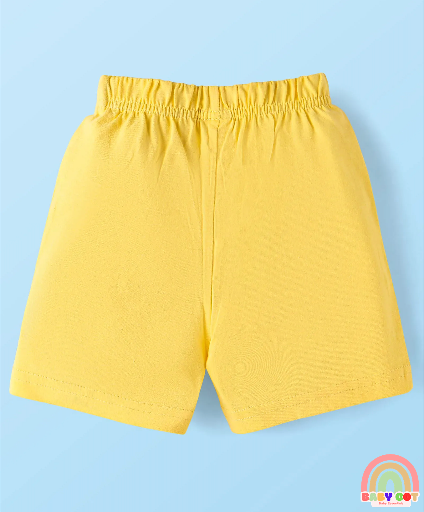 Cotton Knit Mid Thigh Length Shorts with Stripes & Frog Print Pack of 3 - White & Yellow