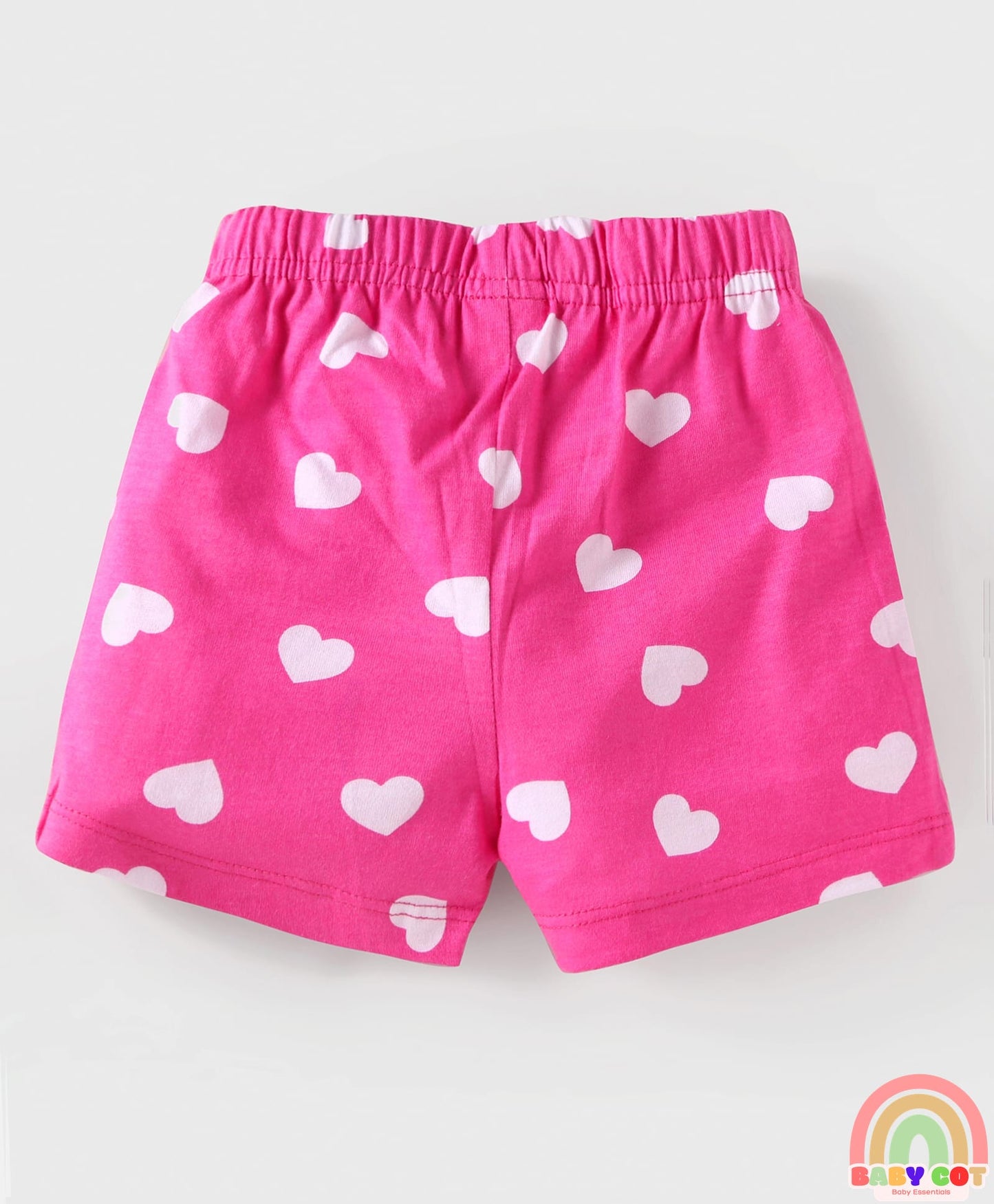 Cotton Knit Mid Thigh Shorts with Floral & Heart Print with Bow Applique Pack of 3 - Pink & Light Blue