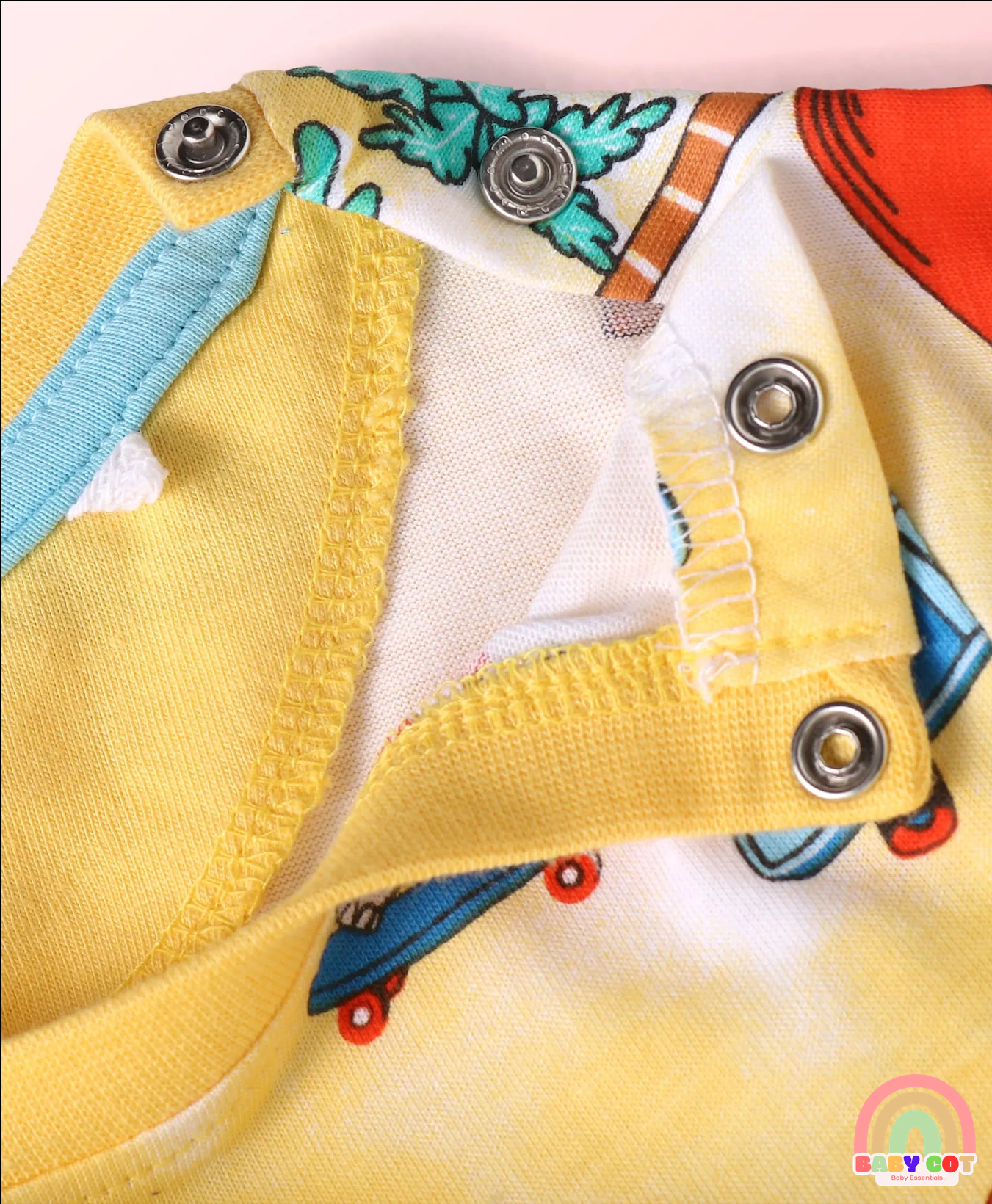 Single Jersey Knit Half Sleeves T-Shirt & Shorts Set With Beach Theme Print - Yellow & Blue