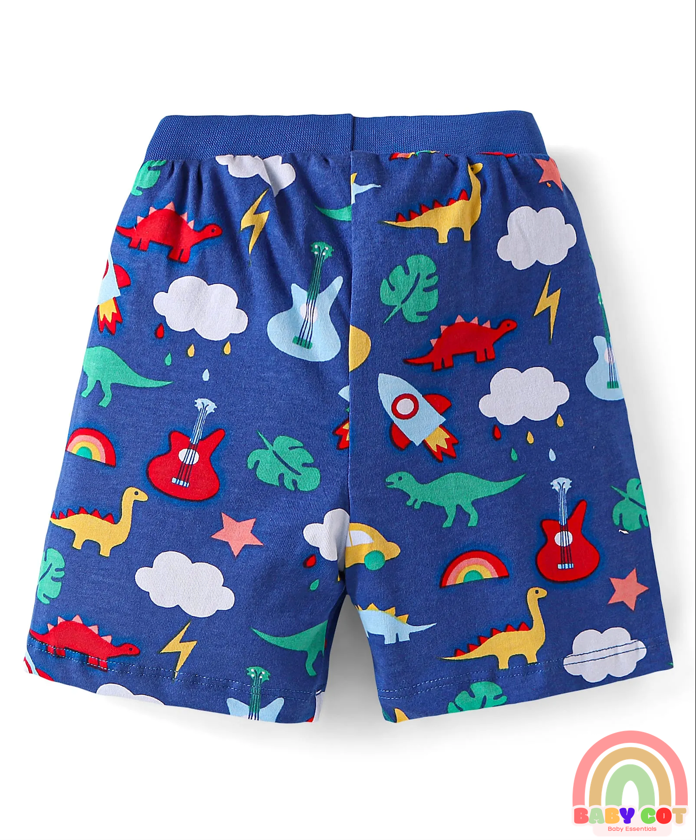 Cotton Knit Shorts with Stars Print & Stripes Pack of 3 - Yellow Red & Navy Blue