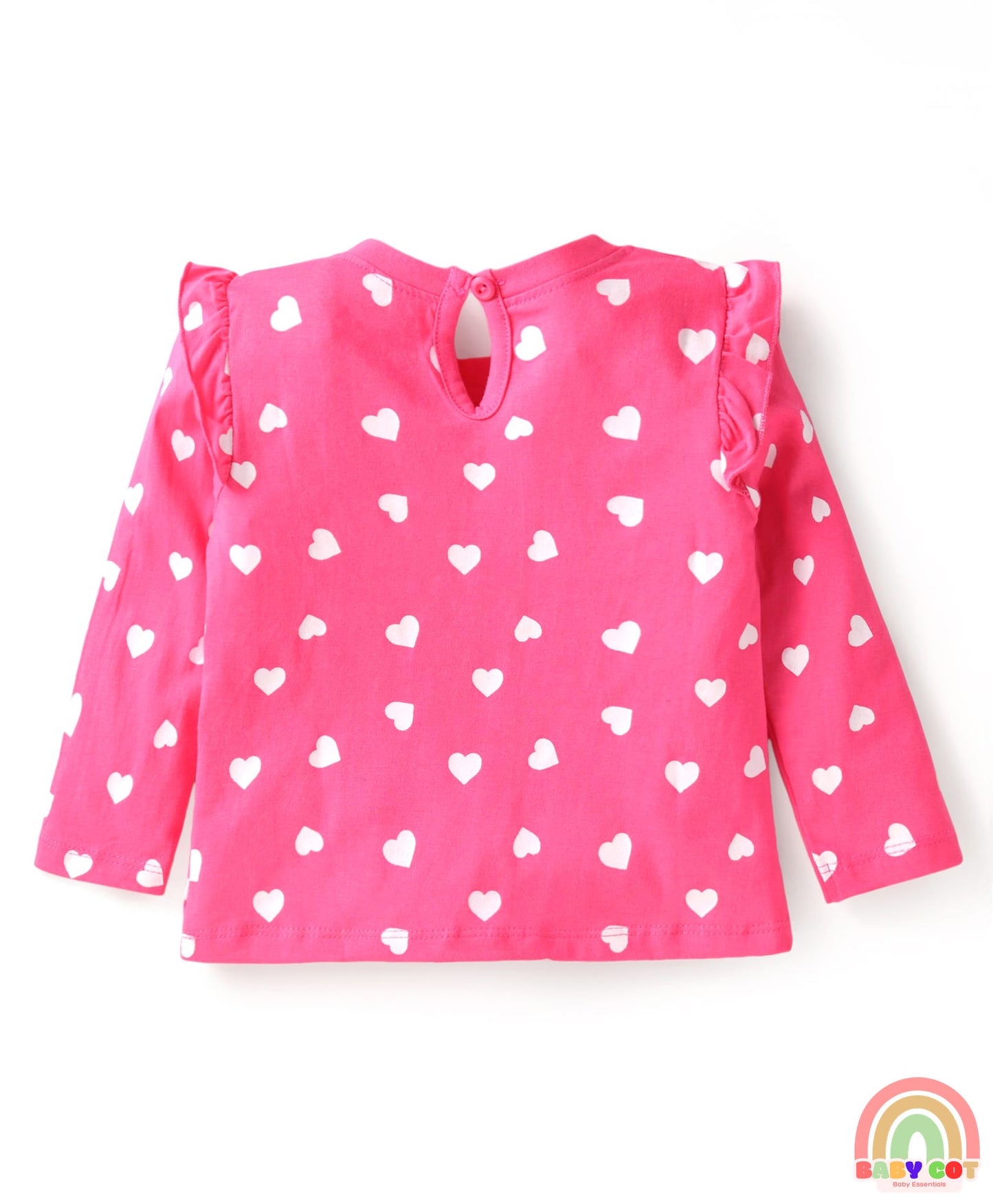 Cotton Knit Full Sleeves Hearts & Text Graphics T-Shirts with Frill Detailing Pack of 3 - Dark Pink