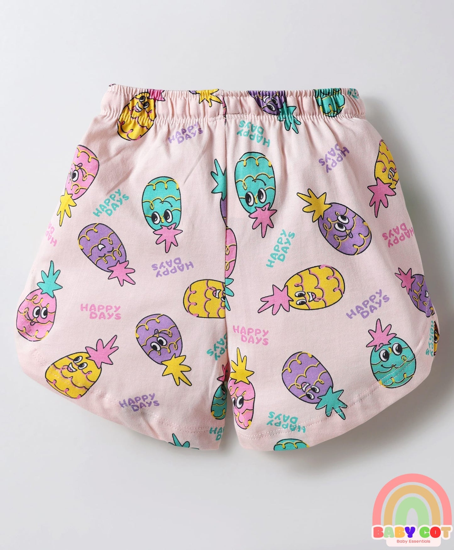 Sinker Knit Above Knee Length Shorts With Bow & Beach Theme Print Pack Of 3 - Purple Pink & Light Yellow