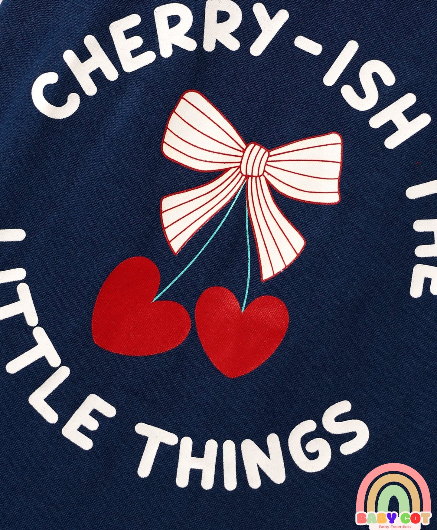 Cotton Knit Half Puffed Sleeves T-Shirts with Bow & Heart Print Pack of 3 - Red White & Navy Blue