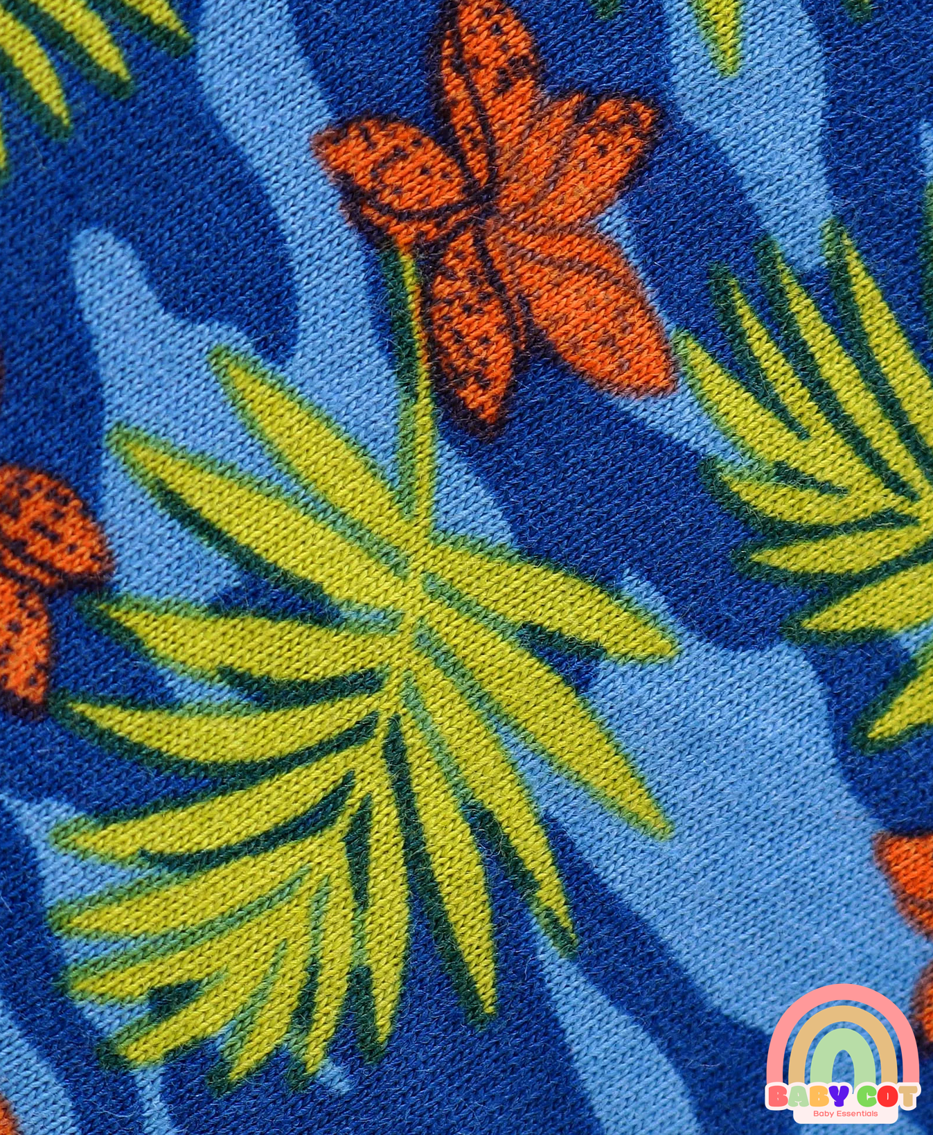 Cotton Knit Mid Thigh Length Shorts with Tropical Theme Print & Stripes Pack of 3 - Red Blue & Light Green