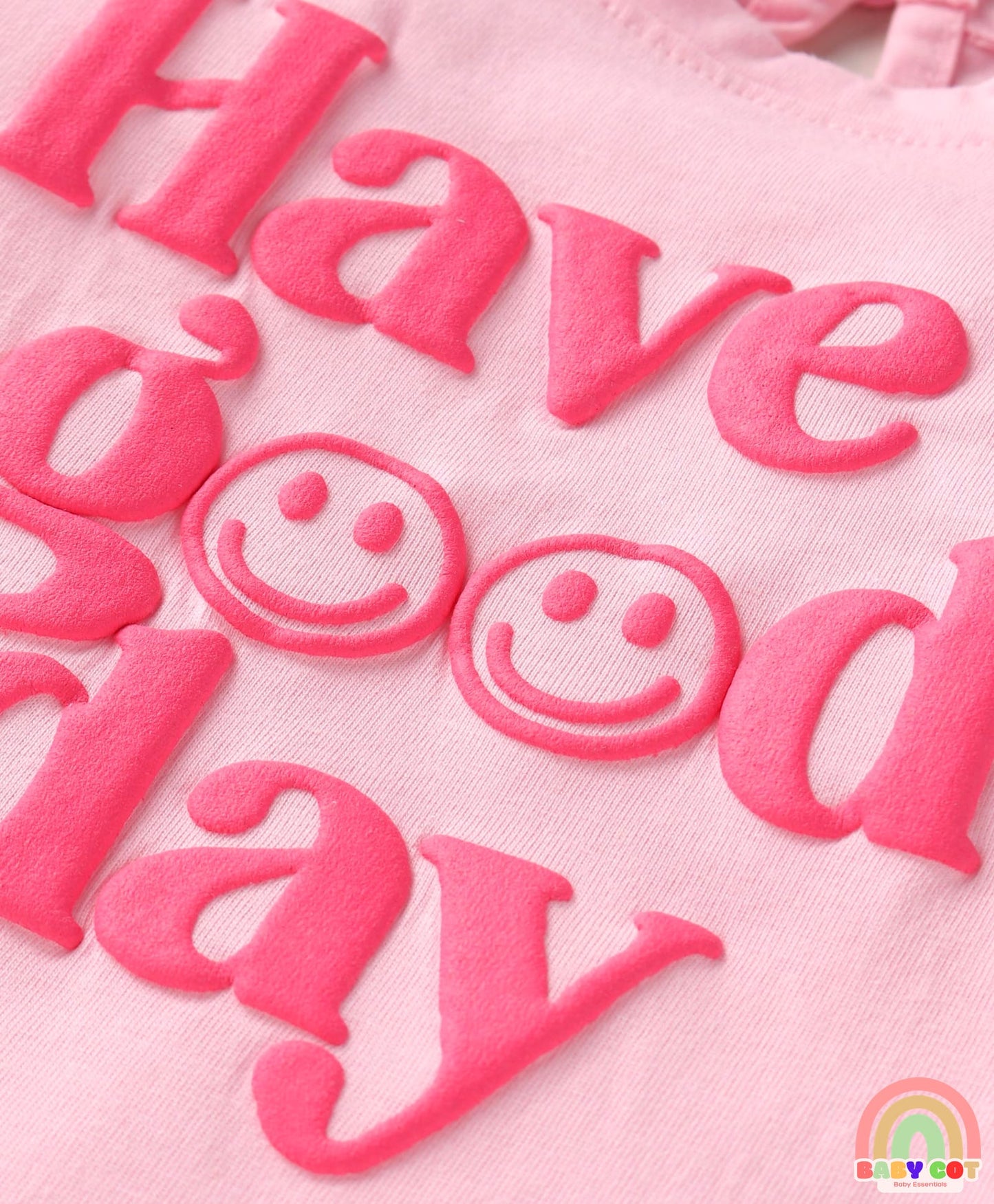 Cotton Knit Full Sleeves Hearts & Text Graphics T-Shirts with Frill Detailing Pack of 3 - Dark Pink