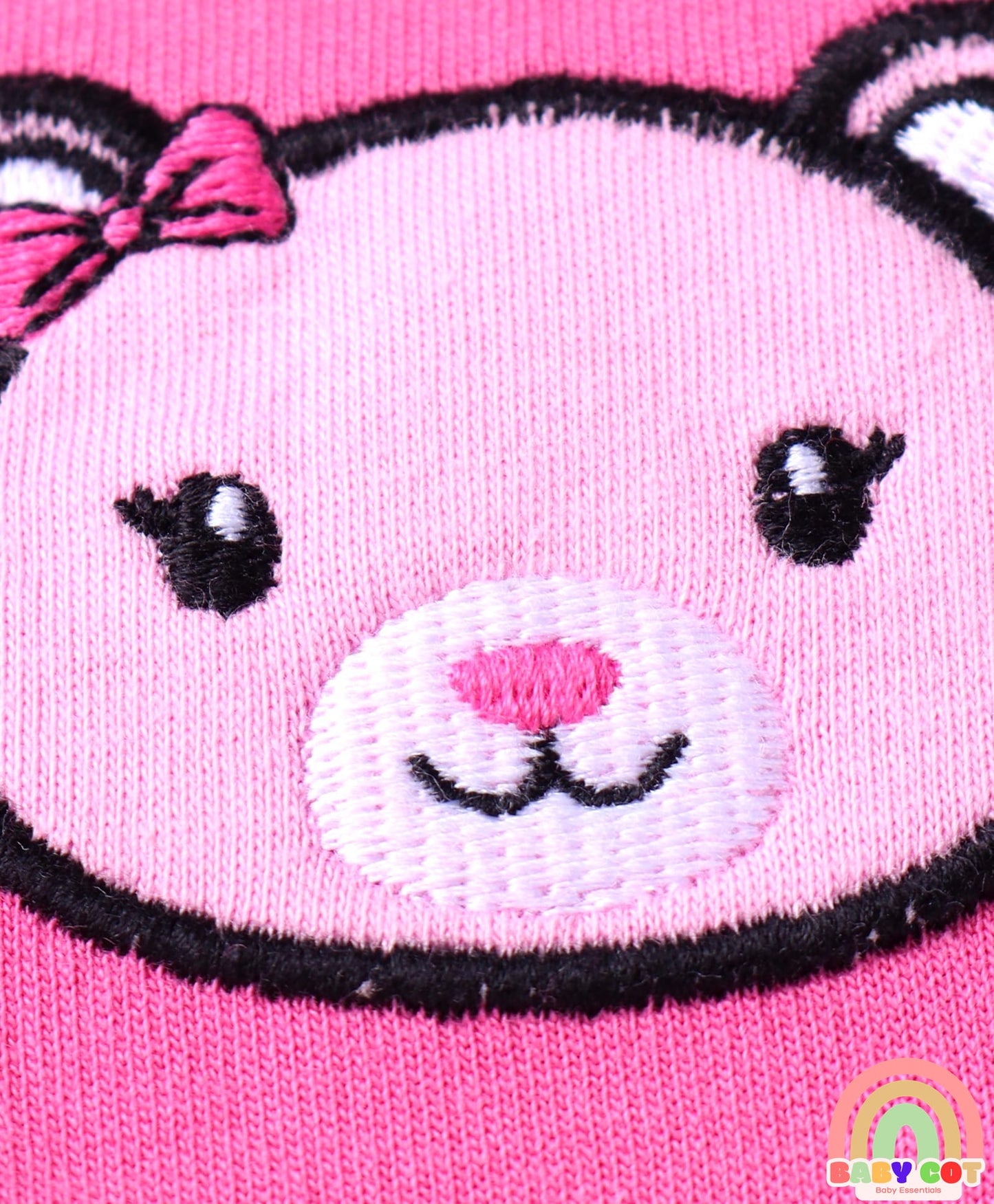 Terry Knit Full Sleeves Hooded Sweatjacket & Lounge Pant Set With T-Shirt & Animal Patch - Dark Pink & White