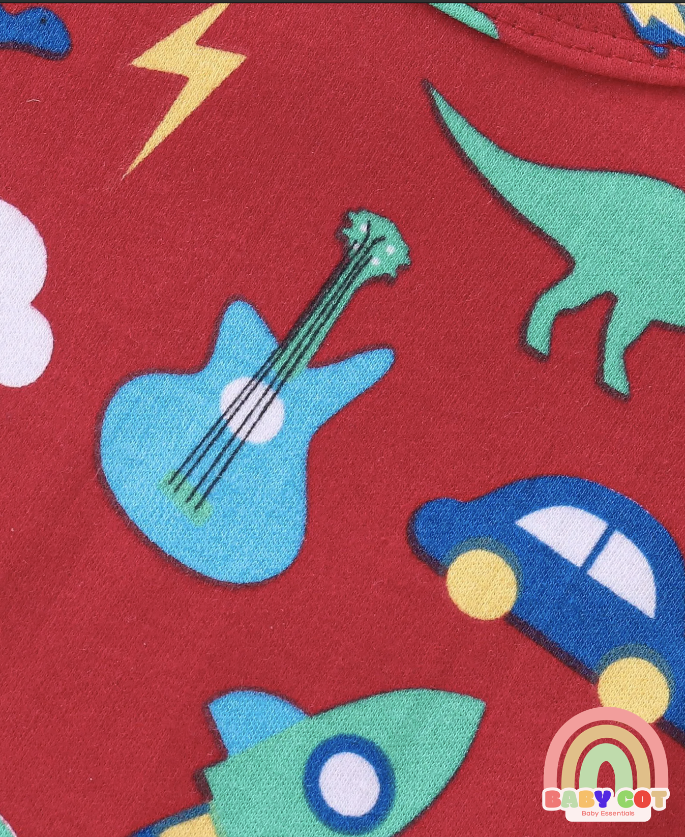 100% Cotton Knit Half Sleeves Onesies with Star & Dino Print Pack of 3 - Blue Yellow & Red