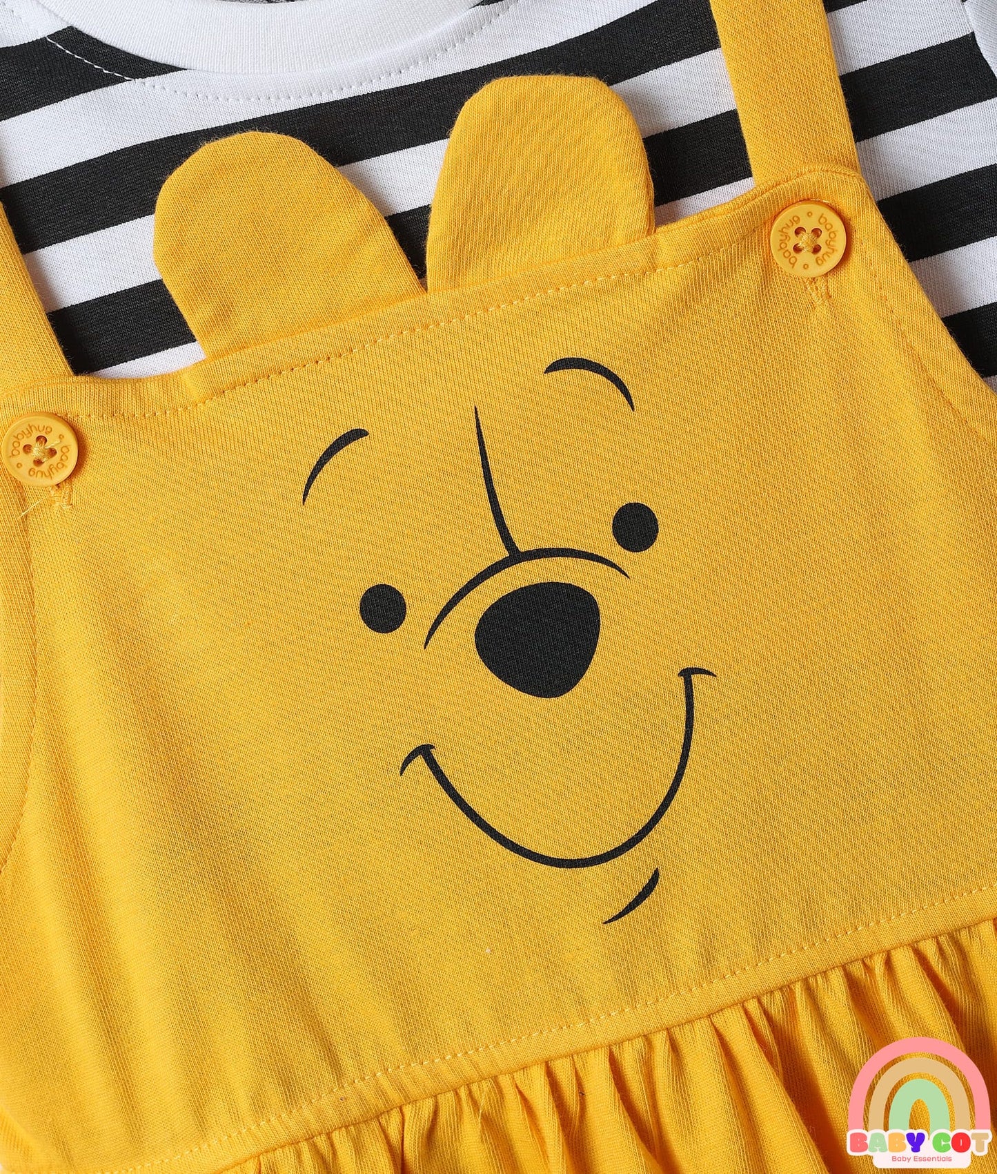Cotton Jersey Knit Half Sleeves T-Shirt with Frock Winnie the Pooh Graphics- Yellow