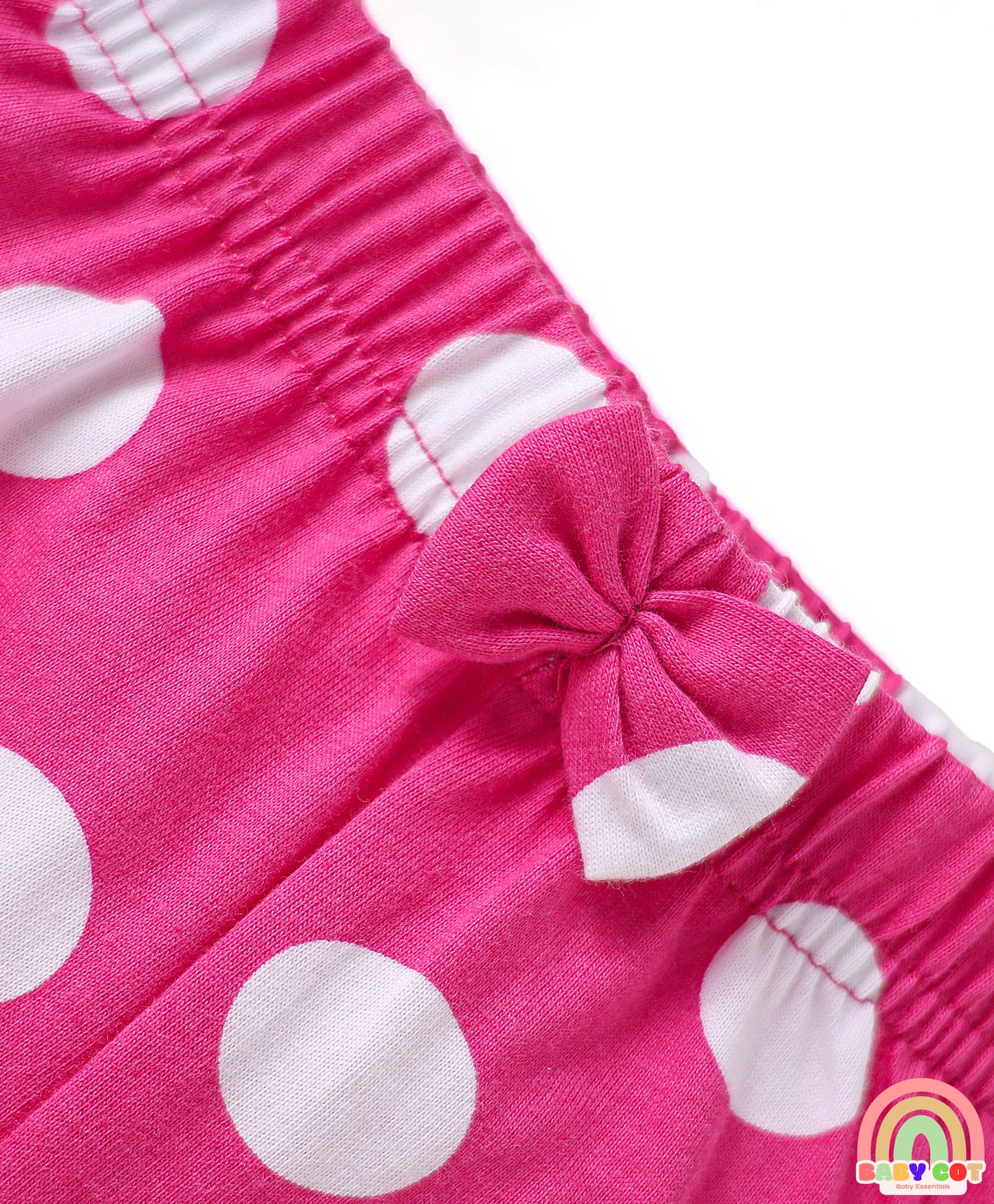 Cotton Single Jersey Knit Mid Thigh Shorts With Floral & Polka Dot Print Pack of 3 - Pink Navy & Yellow