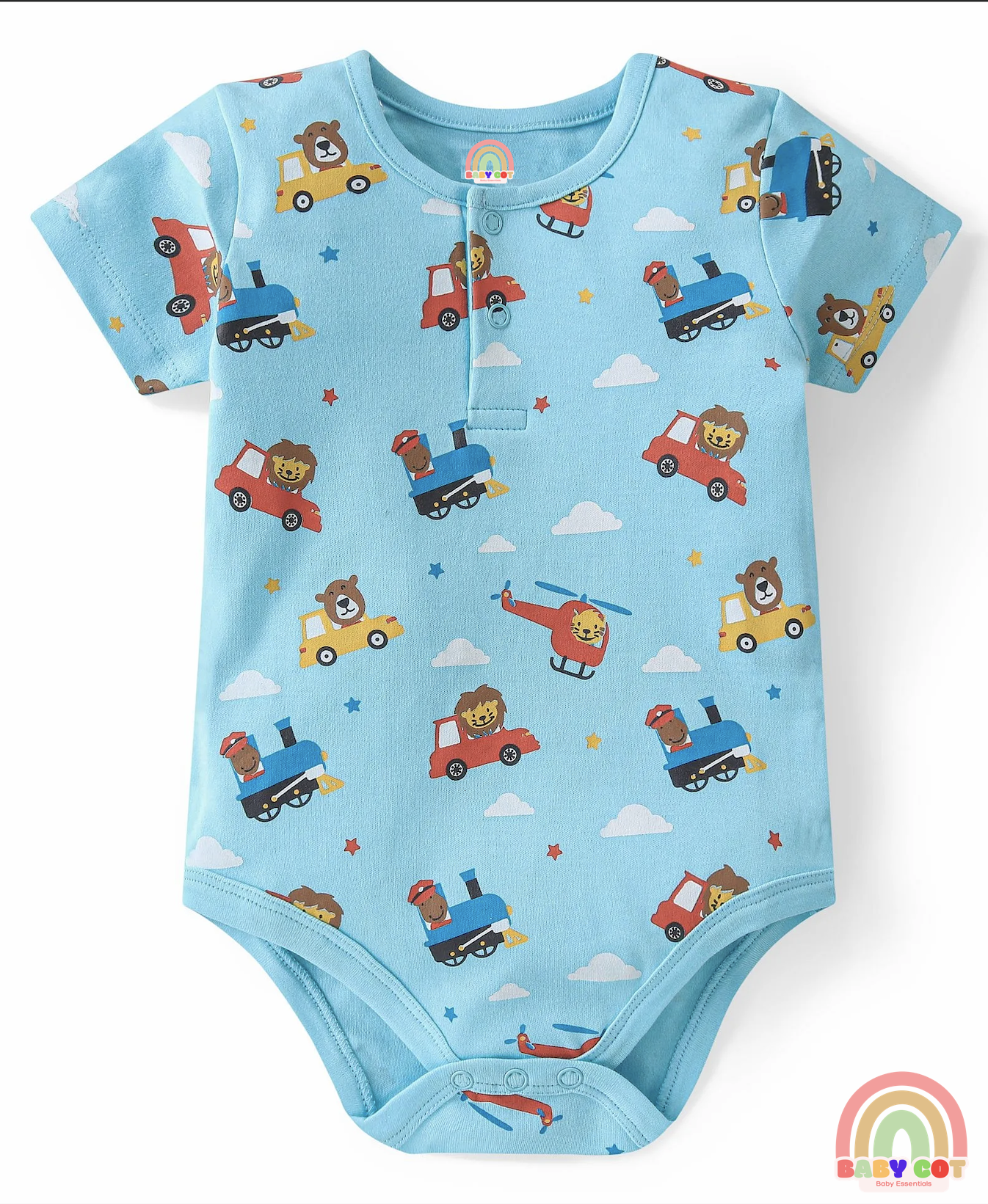 100% Cotton Knit Half Sleeves Striped & Lion Printed Onesies Pack of 5 - Multicolour