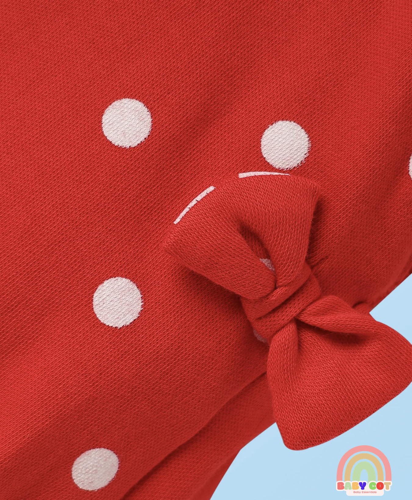 100% Cotton Knit Half Sleeves T-Shirt & Onesies with Hairband With Polka Dots - Red