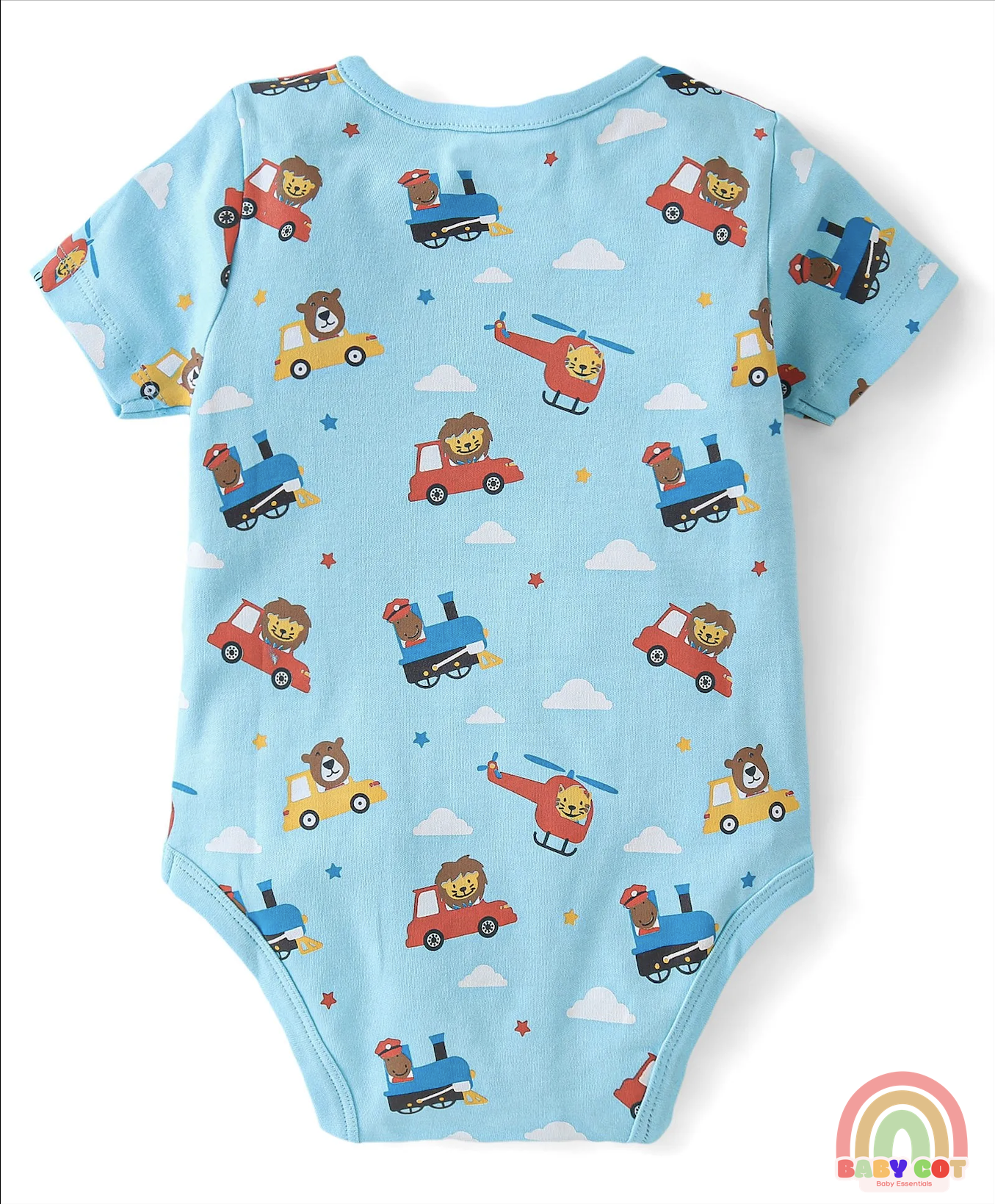 100% Cotton Knit Half Sleeves Striped & Lion Printed Onesies Pack of 5 - Multicolour