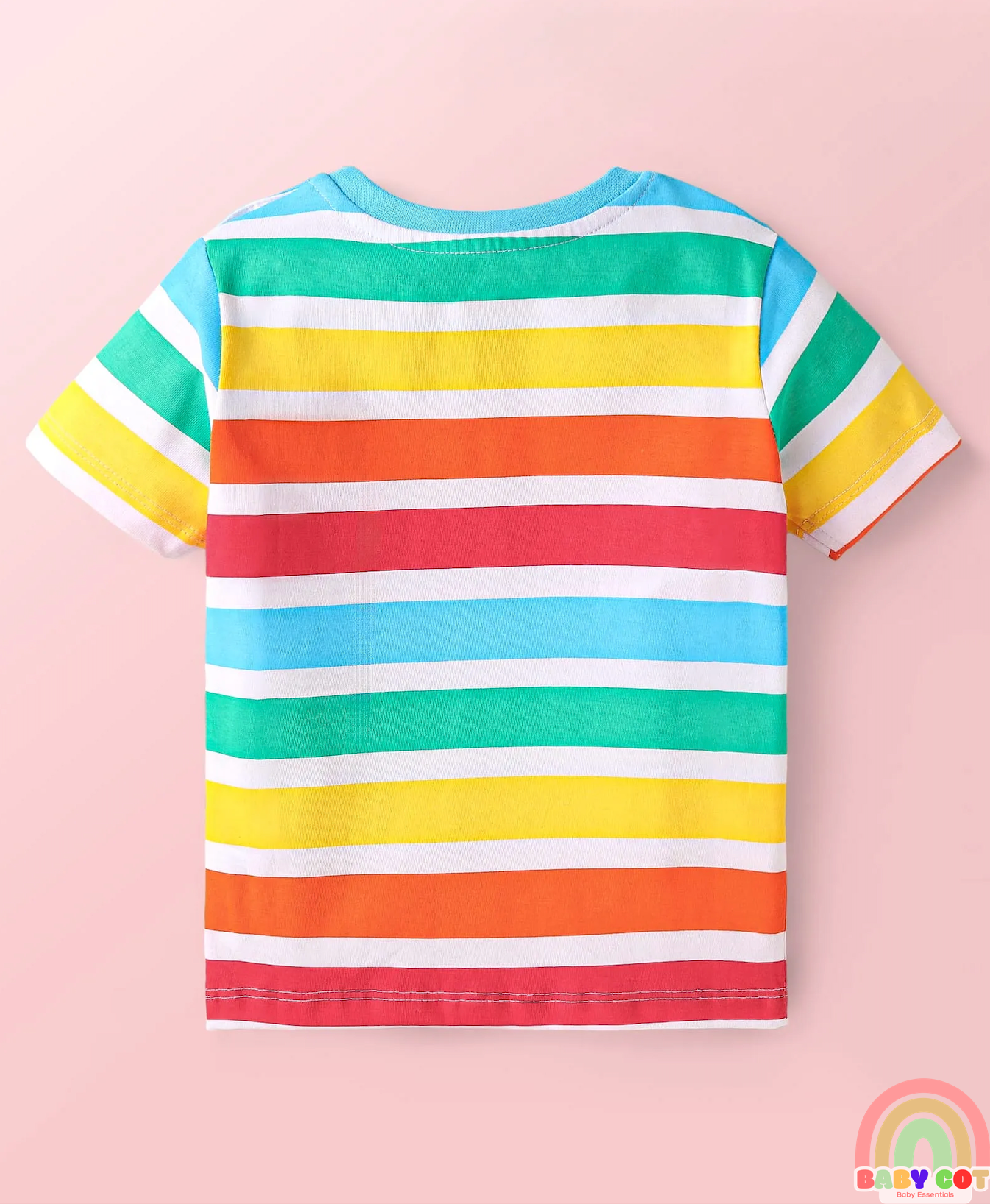 Cotton Knit Half Sleeves T-Shirts with Stripes & Star Print Pack of 5 - Blue Red & Yellow