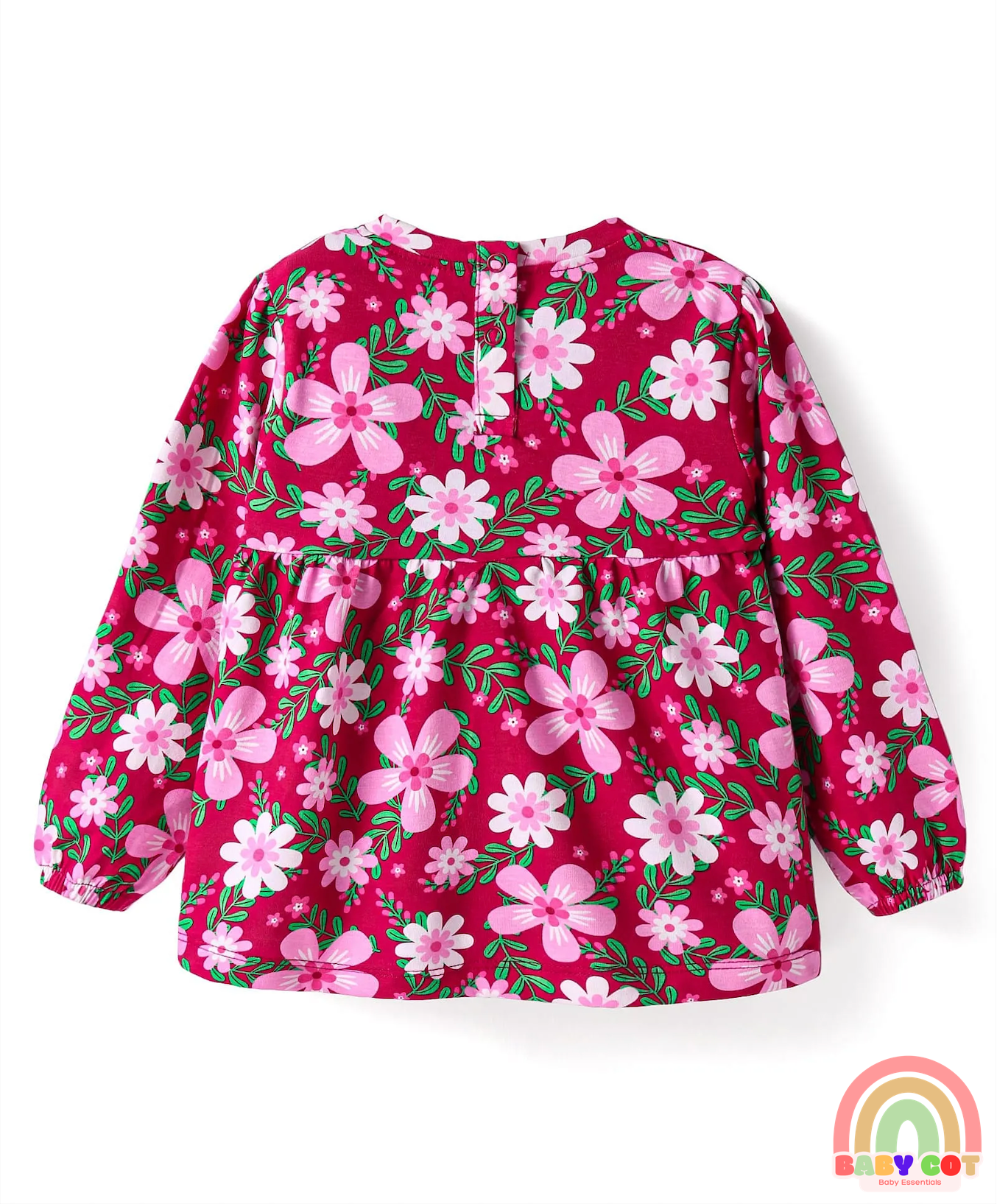 Cotton Knit Full Sleeves Foral Printed Top - Dark Pink