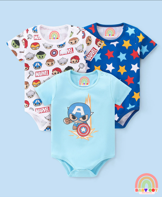Printed Half sleeves onesies Multicolour 100% cotton - Pack of 3