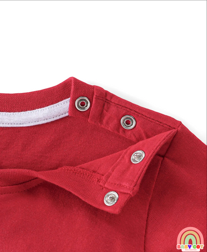 Cotton Knit Full Sleeves Striped Text & Bear Printed T-Shirts Pack of 3 - Red Yellow & Navy Blue