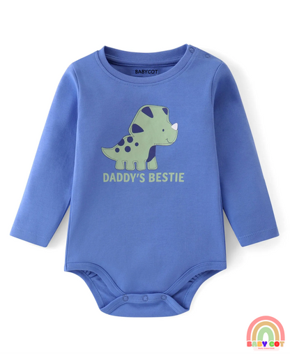 100% Cotton Knit With Eco- Jiva Finish Full Sleeves Onesies with Dino Print Pack of 5 - Blue Green & Pink