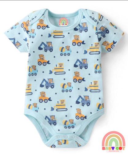 100% Cotton Knit Half Sleeves Onesies Bear Print Pack of 5 - Multicolour